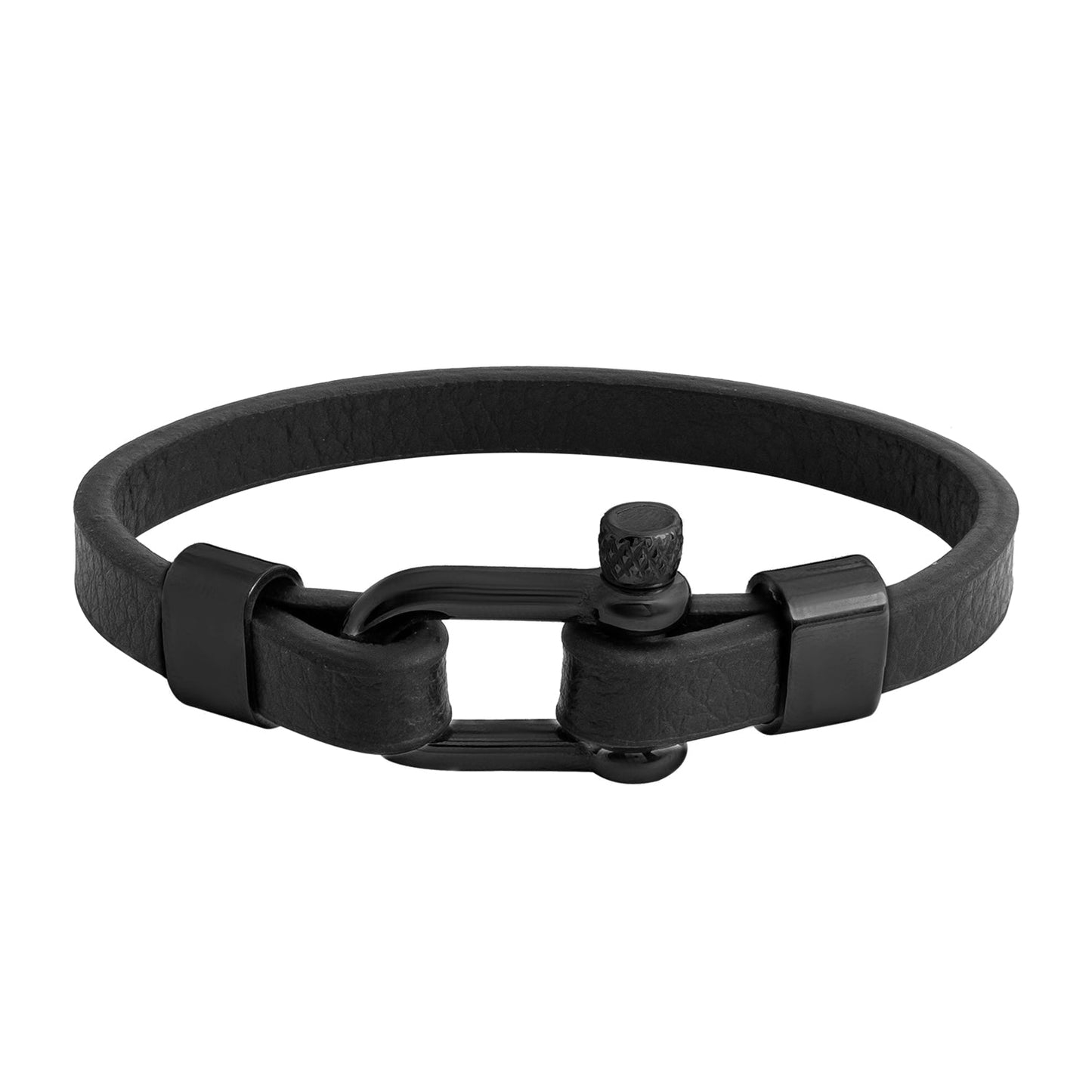 Design Silver Stainless Steel Leather Bracelet for Men , Boys (SJ_3519_BK)