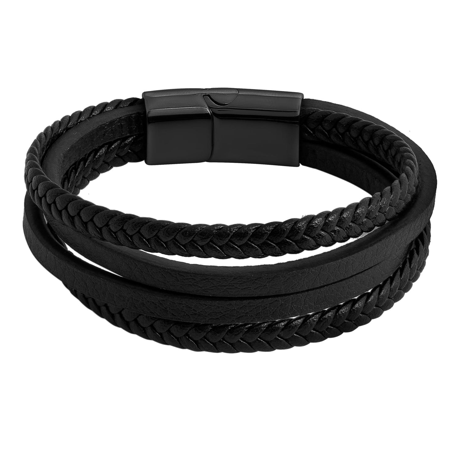 Multilayer Braided Design Stainless Steel Leather Bracelet for Men , Boys (SJ_3520_BK)