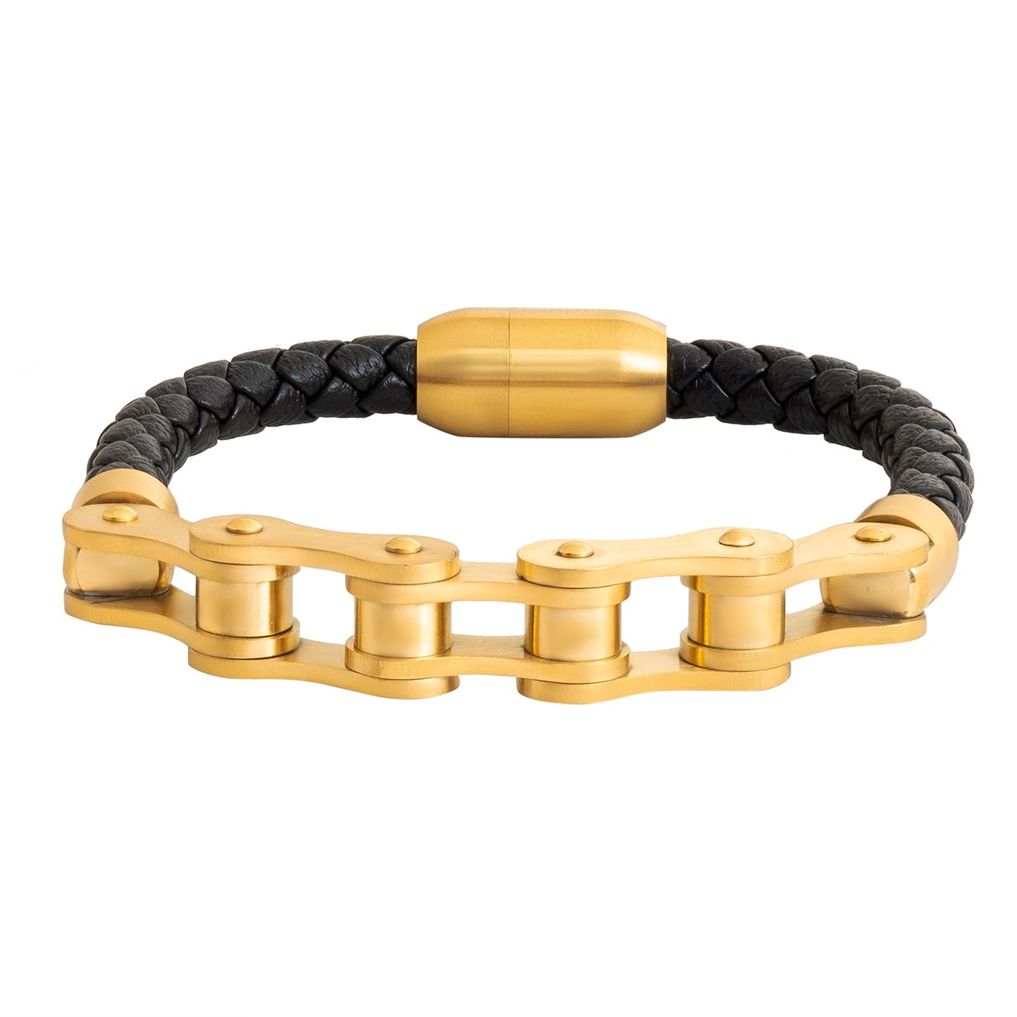 Bicker Chain Design Stainless Steel Braided Leather Bracelet for Men , Boys (SJ_3522_G)