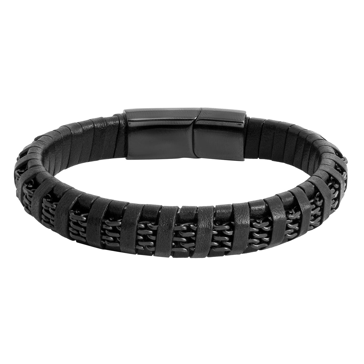 Braided Design Black Stainless Steel leather Bracelet for Men, Boys (SJ_3522_BK)