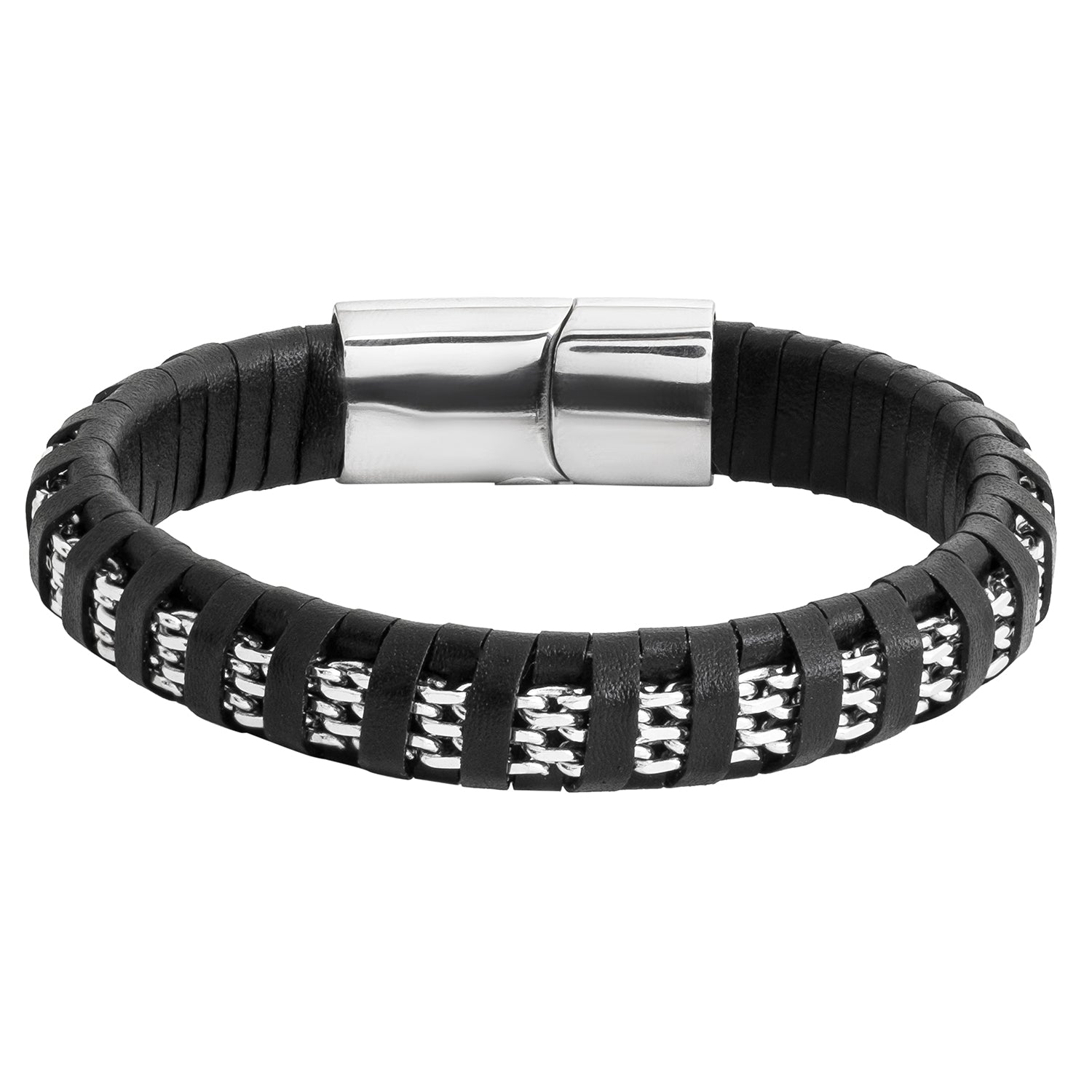 Braided Design Silver Stainless Steel leather Bracelet for Men, Boys