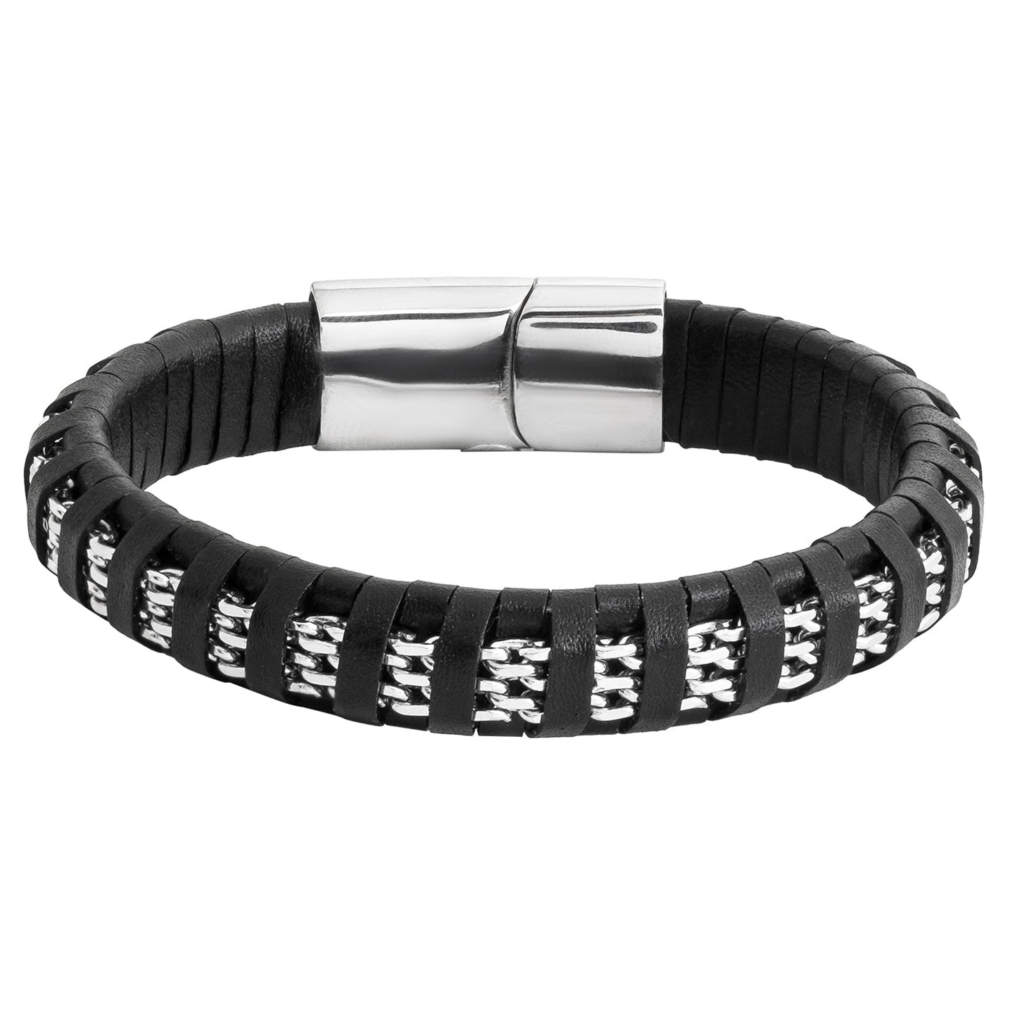 Braided Design Silver Stainless Steel leather Bracelet for Men, Boys (SJ_3522_S)
