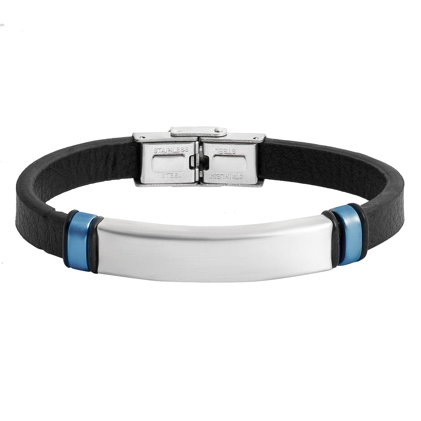Design Blue Stainless Steel leather Bracelet for Men, Boys (SJ_3524_BL)