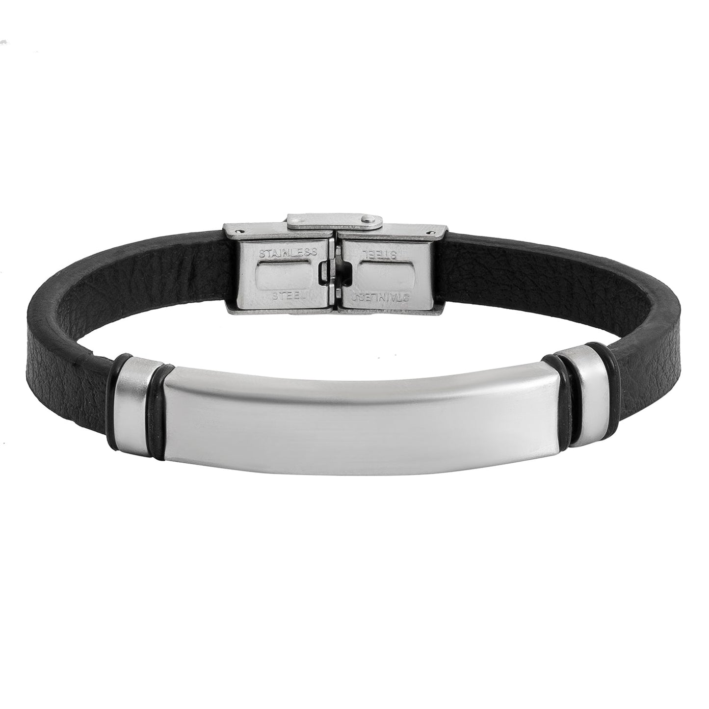 Design Silver Stainless Steel leather Bracelet for Men, Boys (SJ_3524_S)