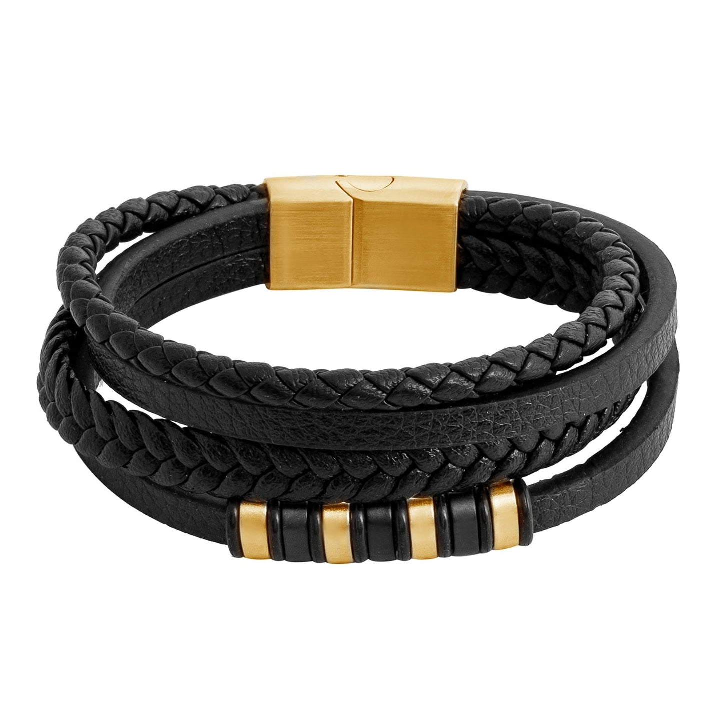 Multilayer Braided Design Stainless Steel Leather Bracelet for Men, Boys (SJ_3525_G)