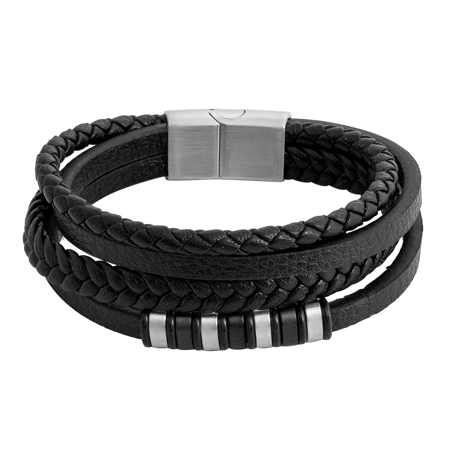 Multilayer Braided Design Stainless Steel Leather Bracelet for Men, Boys (SJ_3525_S)