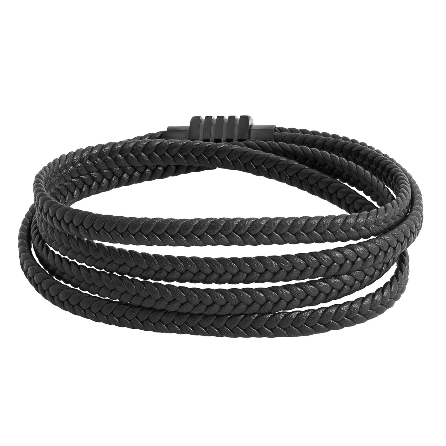 Multilayer Braided Design Black Leather Bracelet for Men, Boys (SJ_3531_BK)
