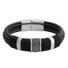 Braided Design Stainless Steel Black Leather Bracelet for Men, Boys (SJ_3535_BK)