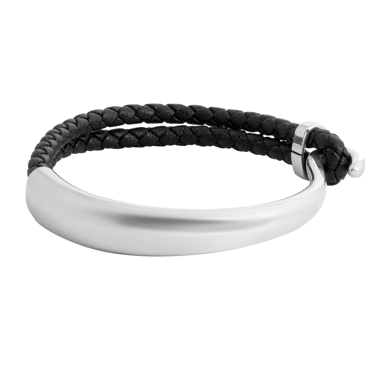 Braided Hoop Loop Design Silver Stainless Steel Leather Braclet for Men, Boys (SJ_3538_S)