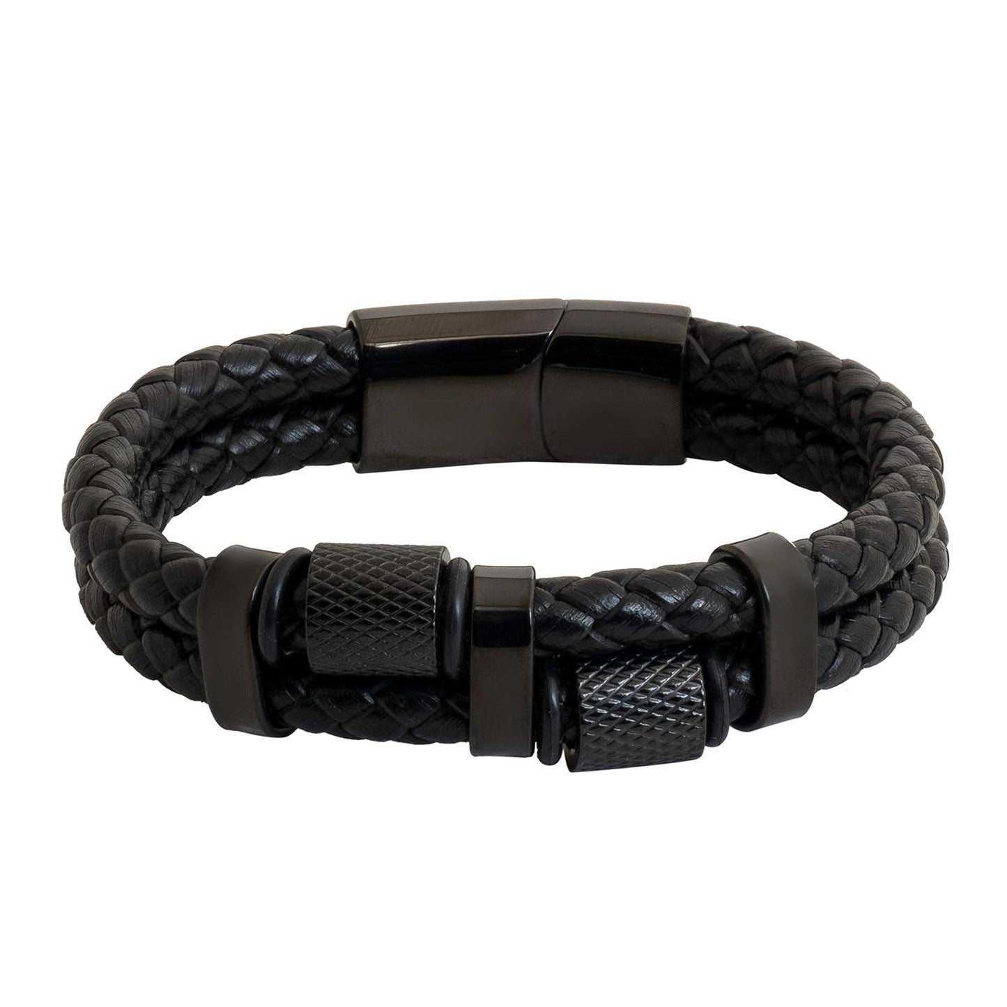 Braided Design Stainless Steel Black Leather Bracelet for Men, Boys (SJ_3540_BK)
