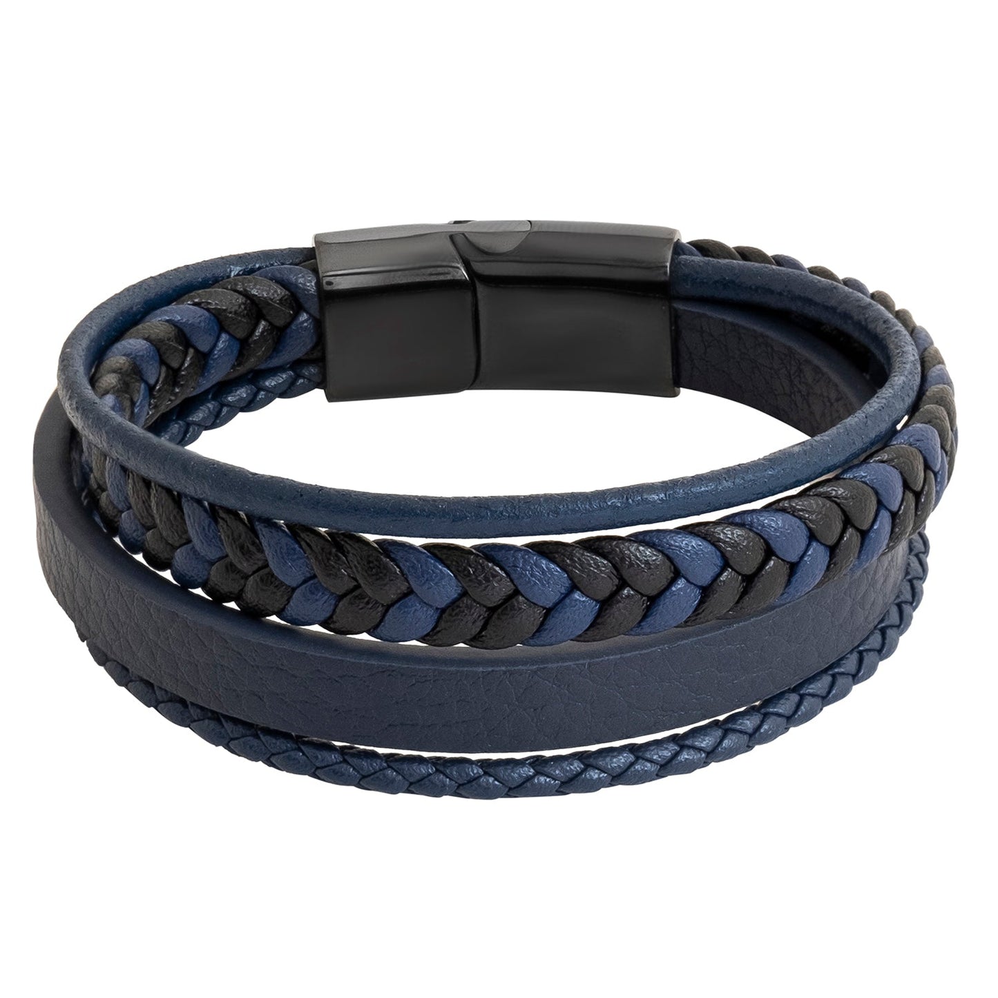 Braided Design Stainless Steel and Multilayer Leather Bracelet for Men, Boys (SJ_3561_BL)