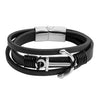 Braided Anchor Design Stainless Steel and Multilayer Leather Bracelet for Men, Boys (SJ_3562)