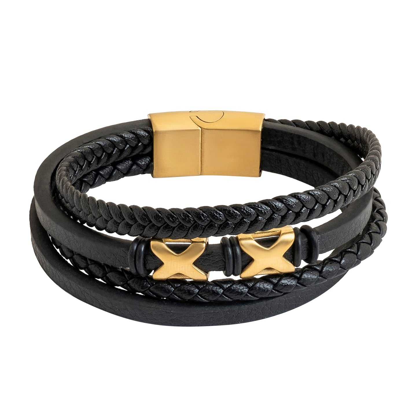 Braided Design Stainless Steel and Leather Bracelet for Men, Boys Black (SJ_3564_G)