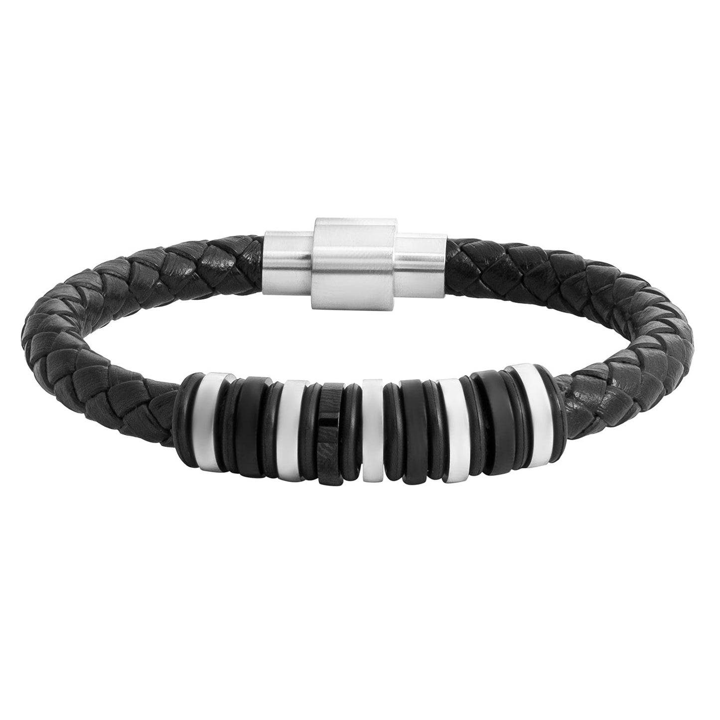 Braided Design Stainless Steel and Leather Bracelet for Men, Boys (SJ_3566_BK)