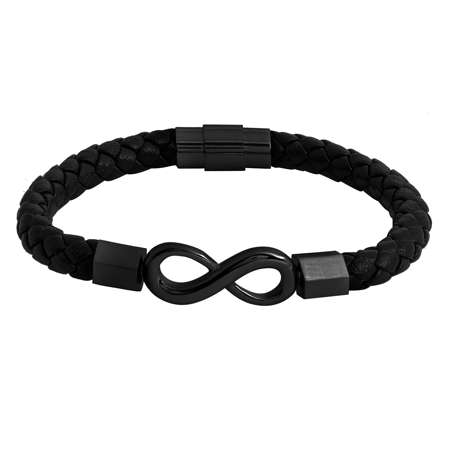 Braided Infinity Design Stainless Steel and Leather Bracelet for Men,