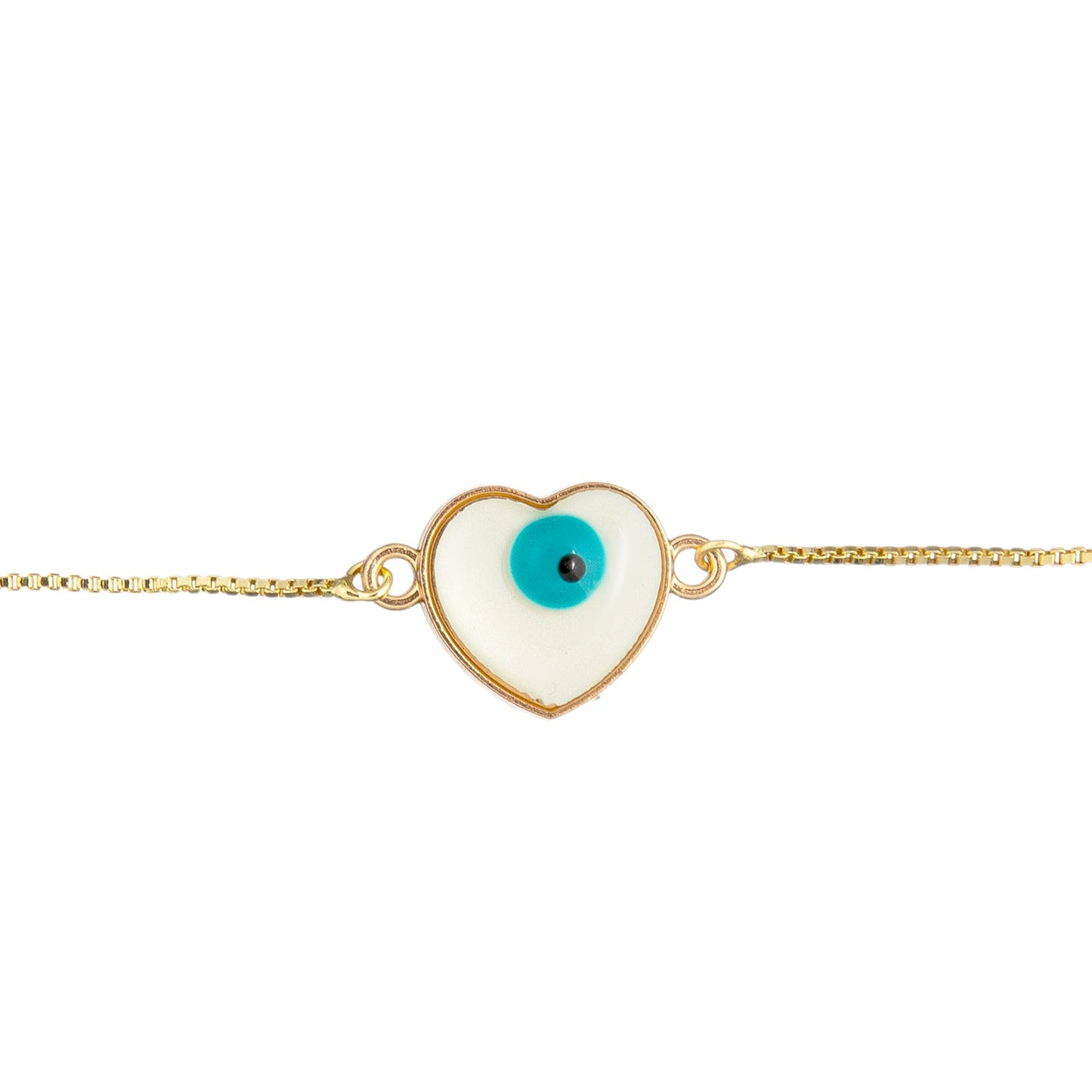 Gold Plated White Enamel Evil Eye Charm Heart Shape Adjustable Bracelet for Girls, Teens & Women (SJ_3569_H)
