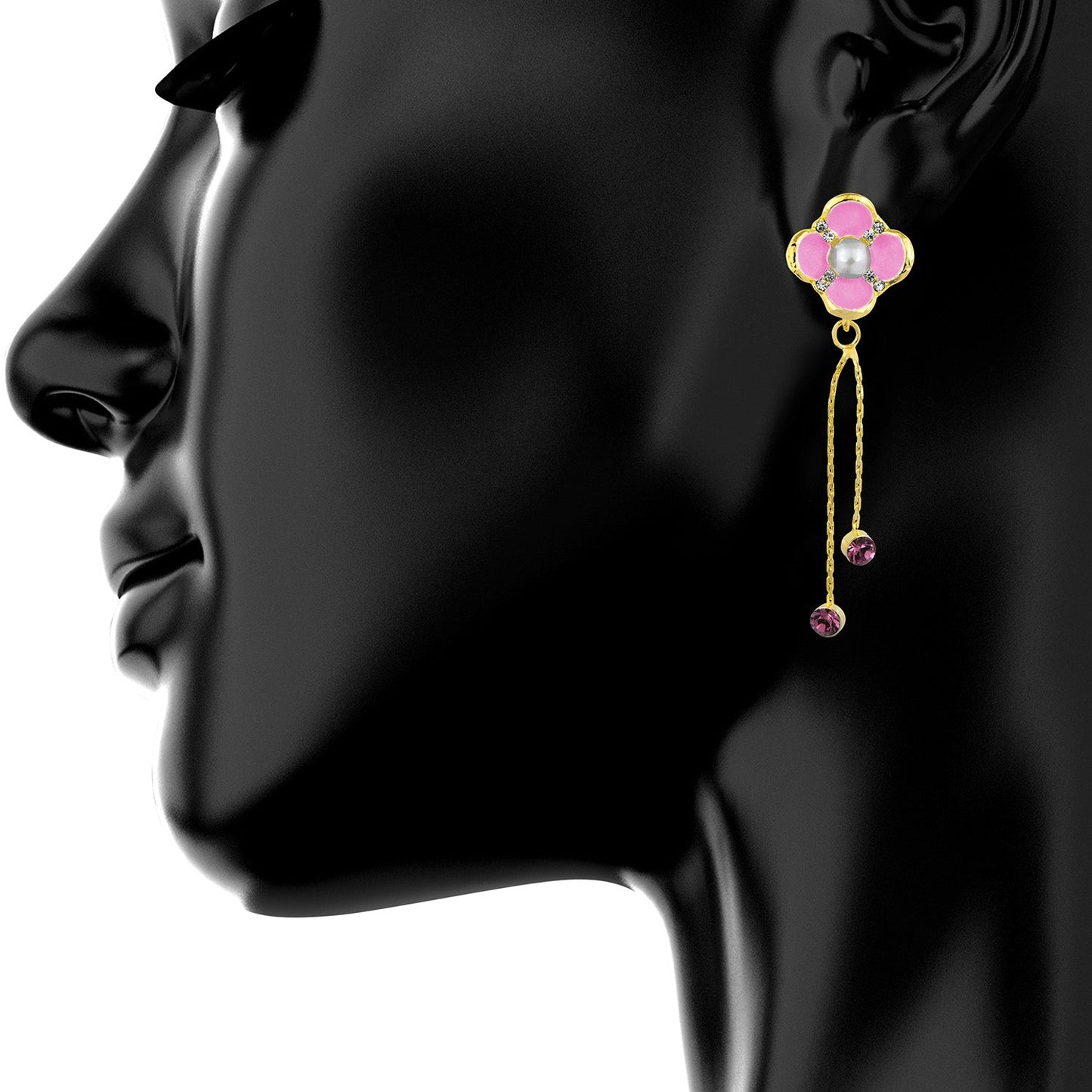 Pink Floral Designer Party Earring with Tassles (SJ_410)