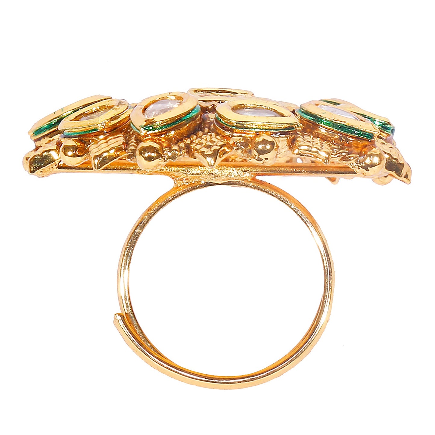 Shiining Jewel 18K Gold Plated Pure Copper Kundan, LCT, Pearls and CZ studded Traditonal Big Oversized Finger Ring for Women (SJ_4252)