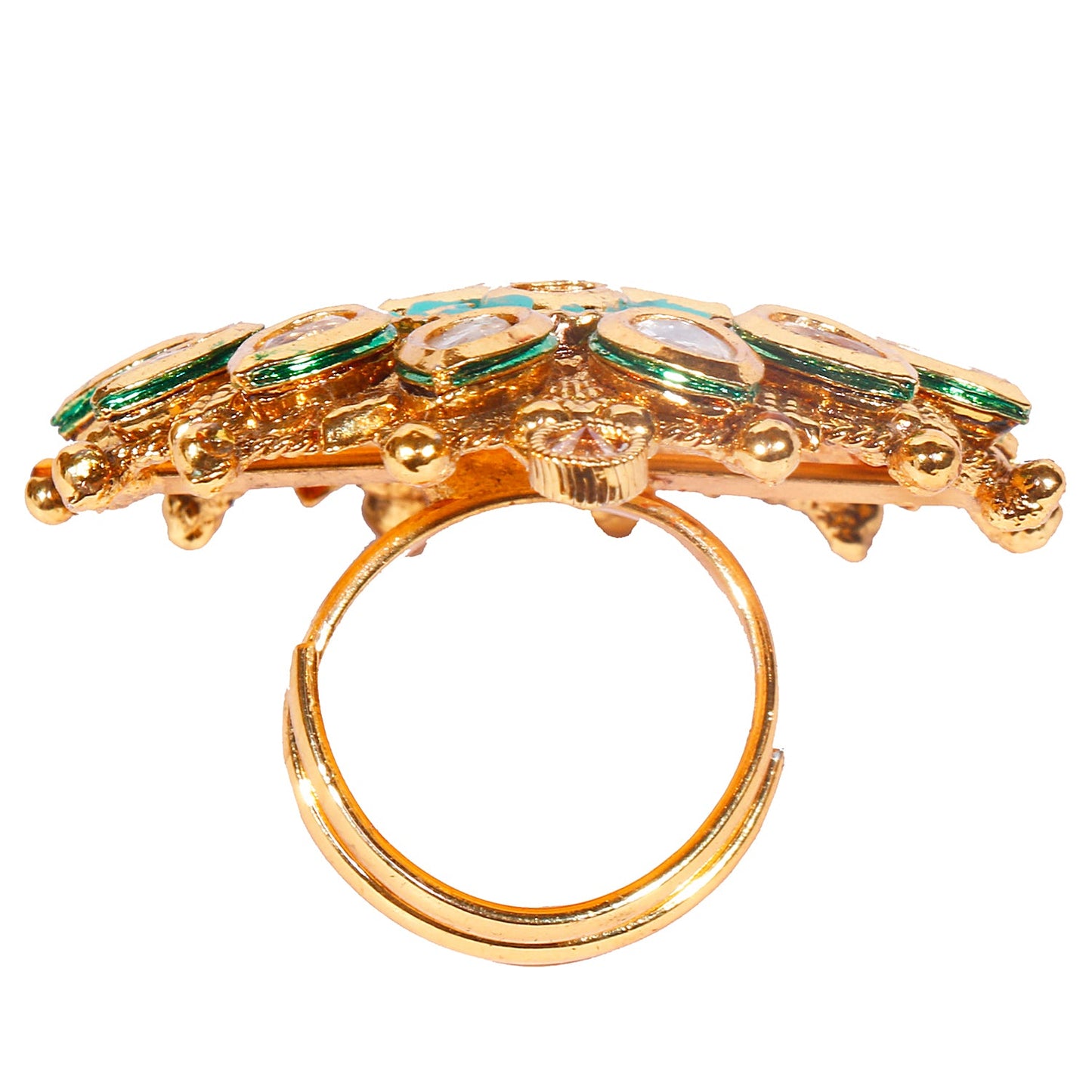 Shiining Jewel 18K Gold Plated Pure Copper Kundan, LCT, Pearls and CZ studded Traditonal Big Oversized Finger Ring for Women (SJ_4253)