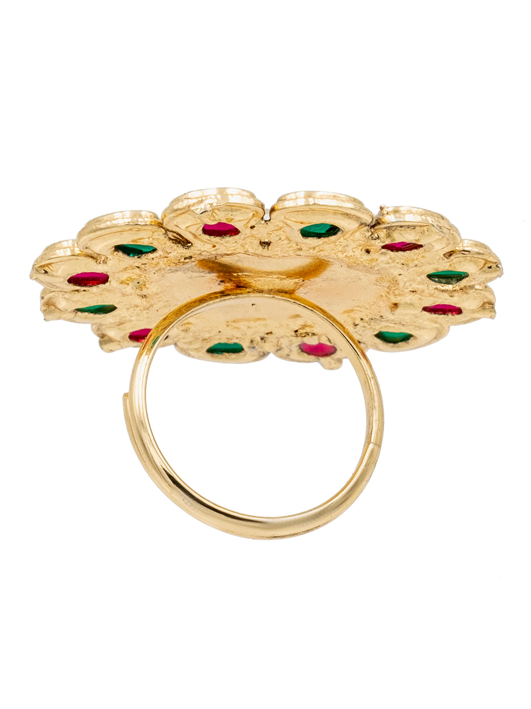 Traditional Indian Gold Plated Pure Copper Kundan, Pearls and CZ studded Small Design Finger Ring for Women (SJ_4257_MT)