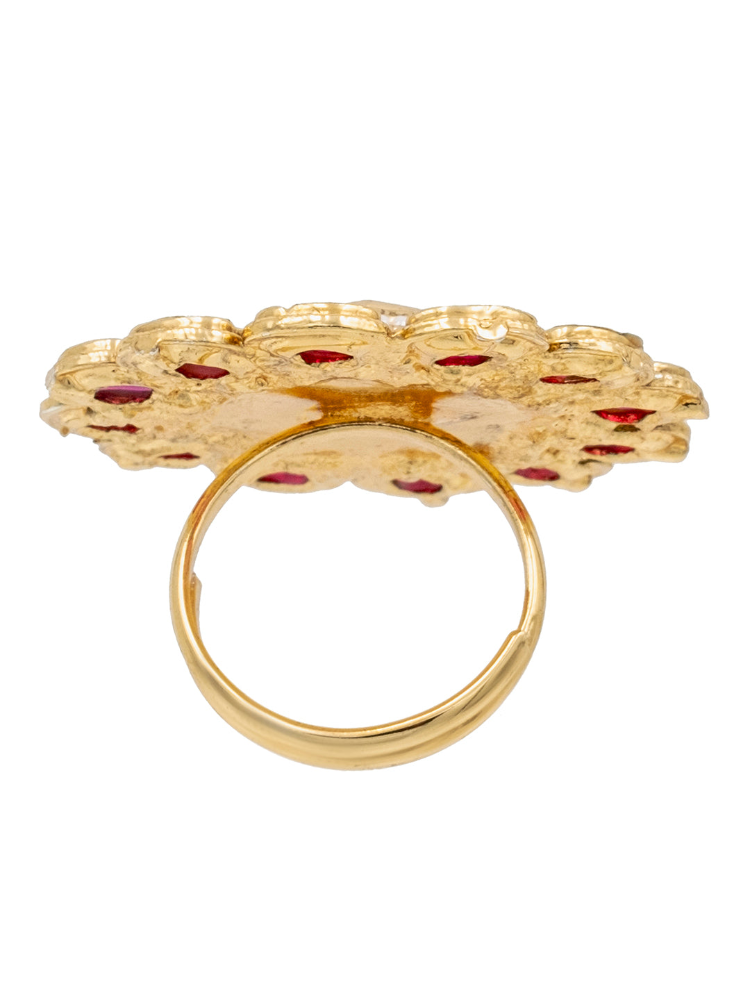 Traditional Indian Gold Plated Pure Copper Kundan, Pearls and CZ studded Large Design Finger Ring for Women (SJ_4257_M)
