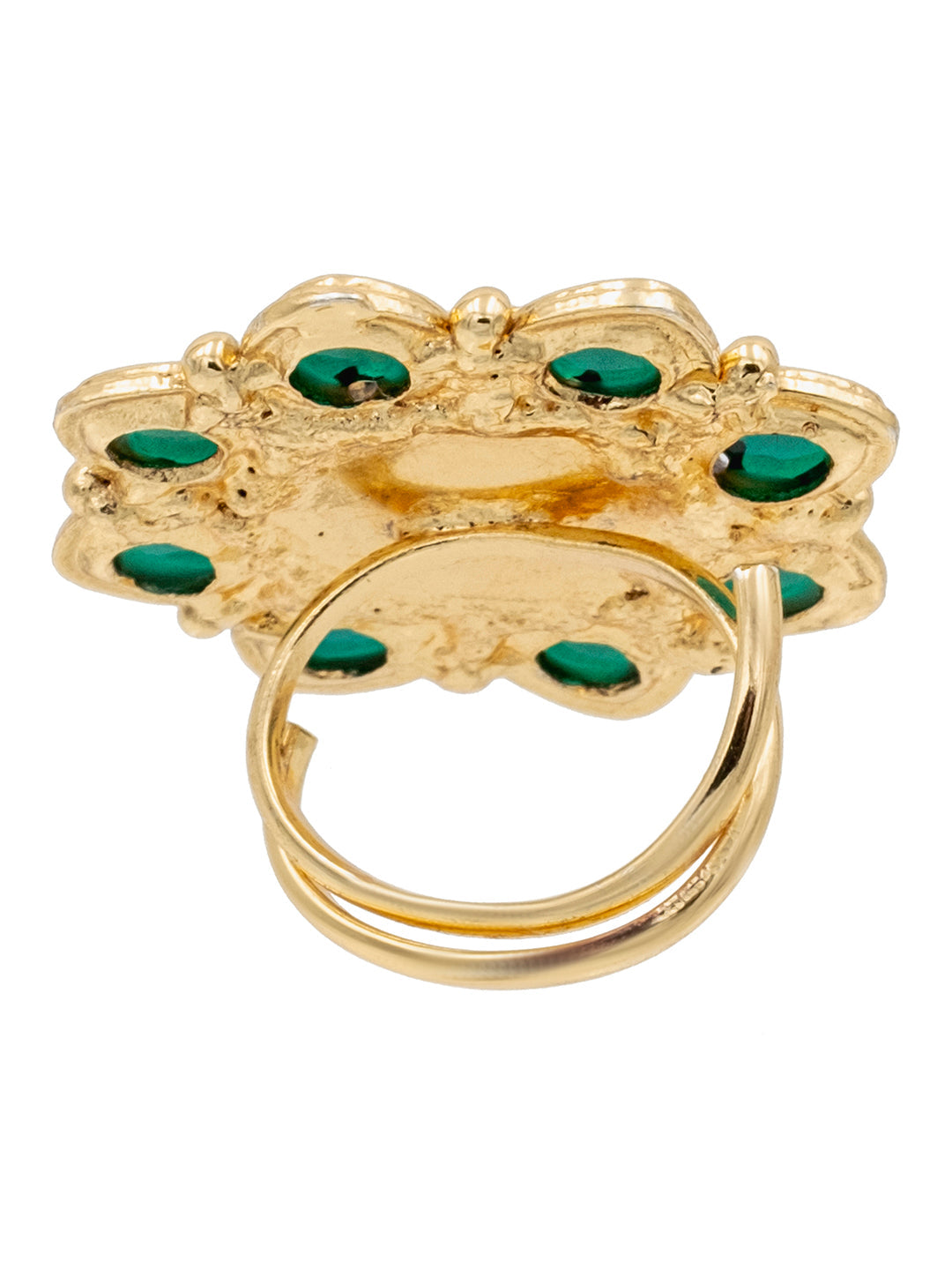 Traditional Indian Gold Plated Pure Copper Kundan, Pearls and CZ studded Large Design Finger Ring for Women (SJ_4258_G)