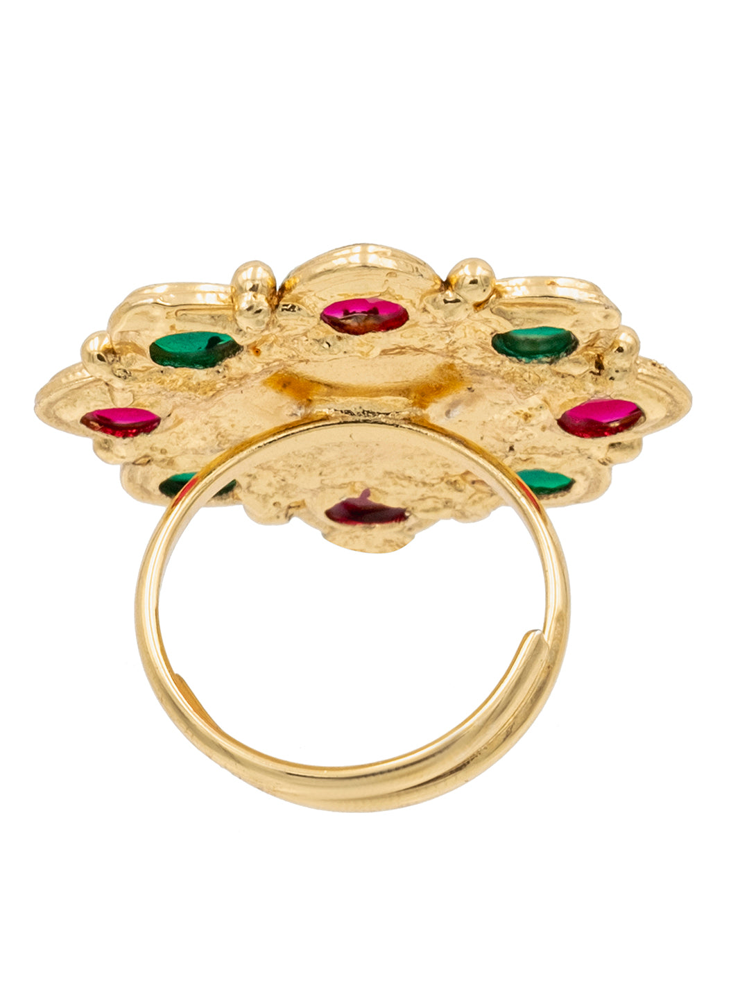 Traditional Indian Gold Plated Pure Copper Kundan, Pearls and CZ studded Large Design Finger Ring for Women (SJ_4258_MT)