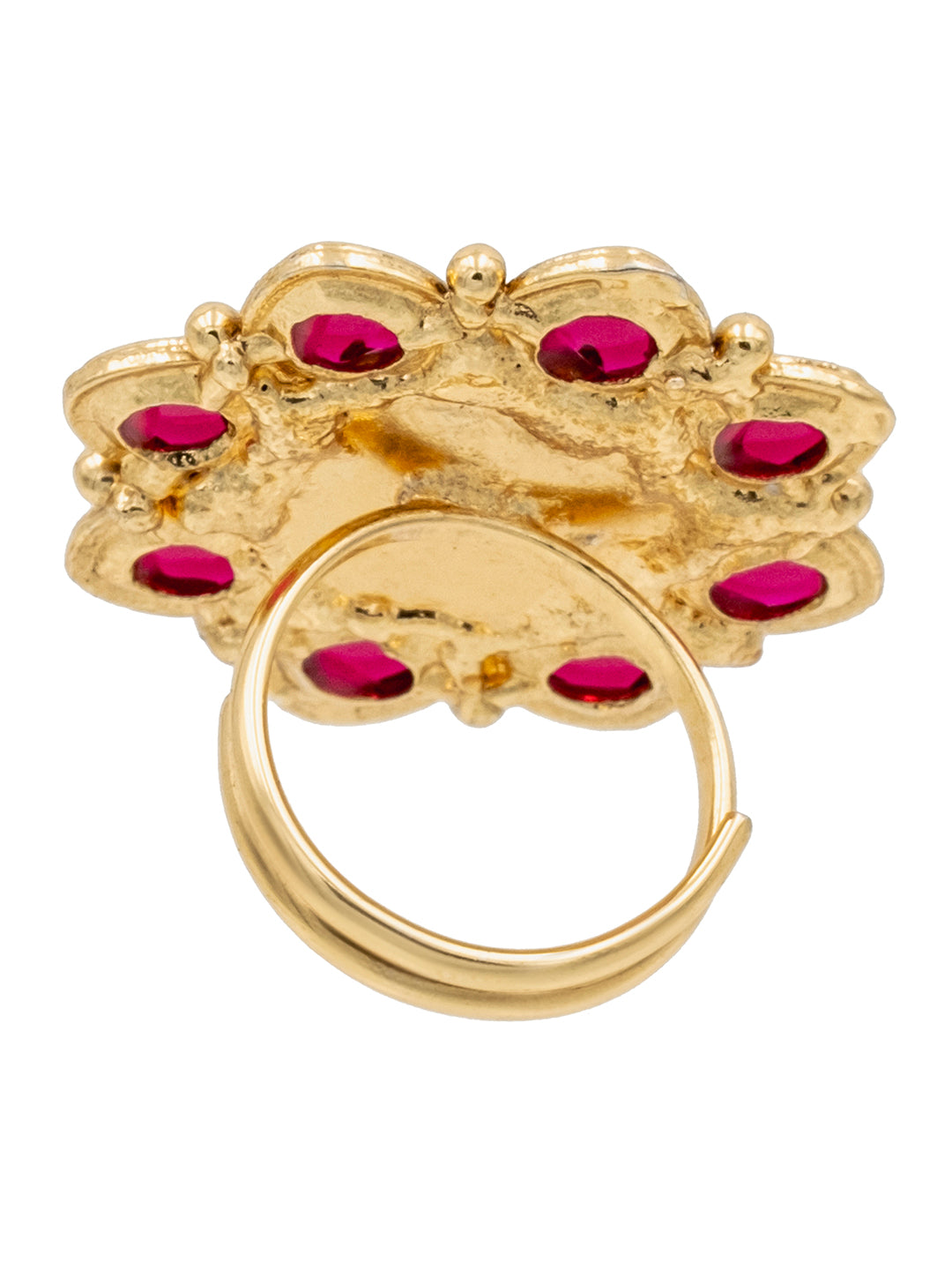 Traditional Indian Gold Plated Pure Copper Kundan, Pearls and CZ studded Large Design Finger Ring for Women (SJ_4258_M)