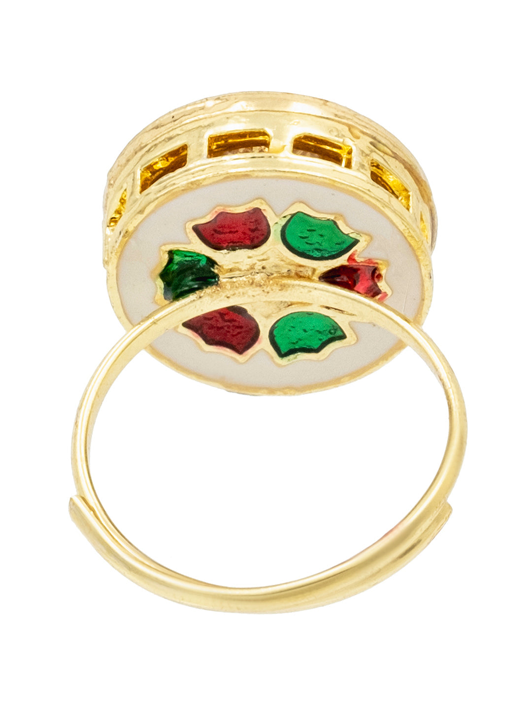 Traditional Indian Gold Plated Pure Copper Kundan, Pearls and CZ studded Small Design Finger Ring for Women (SJ_4259_G)