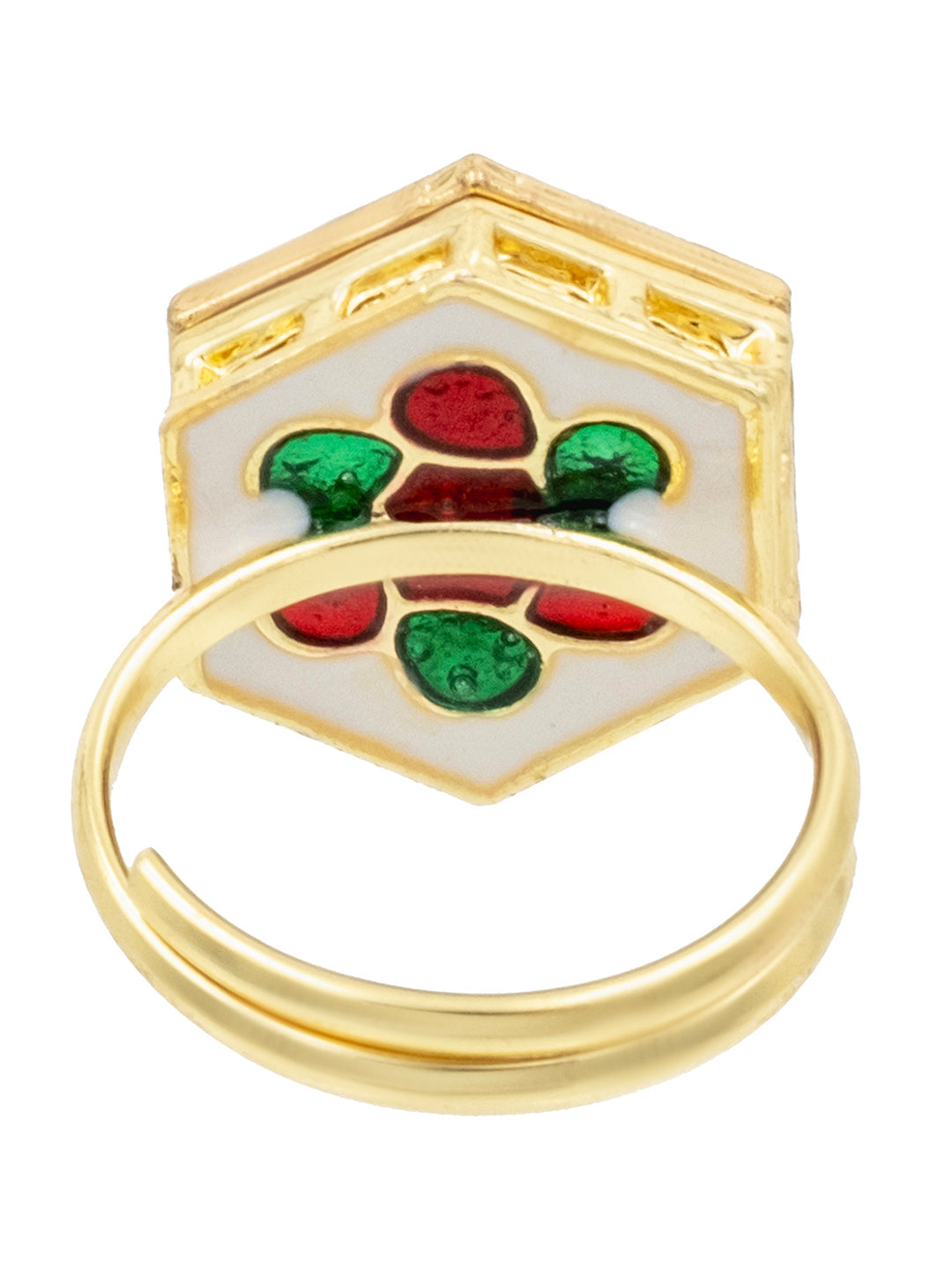 Traditional Indian Gold Plated Pure Copper Kundan, Pearls and CZ studded Small Design Finger Ring for Women (SJ_4260_G)