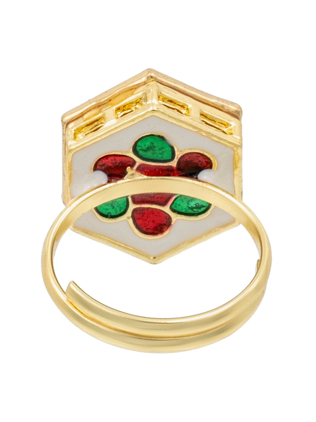 Traditional Indian Gold Plated Pure Copper Kundan, Pearls and CZ studded Small Design Finger Ring for Women (SJ_4260_M)