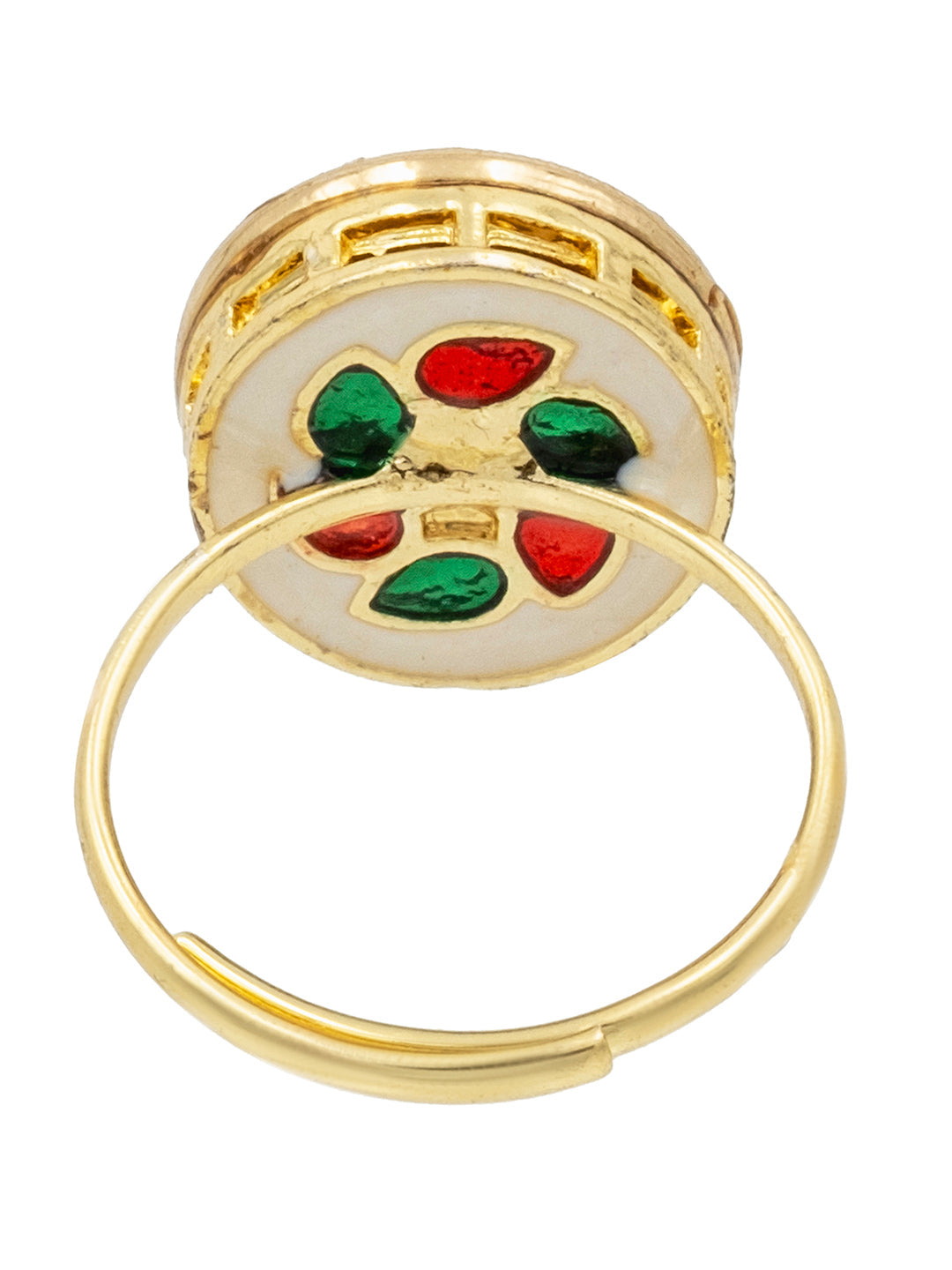 Traditional Indian Gold Plated Pure Copper Kundan, Pearls and CZ studded Small Design Finger Ring for Women (SJ_4261_G)