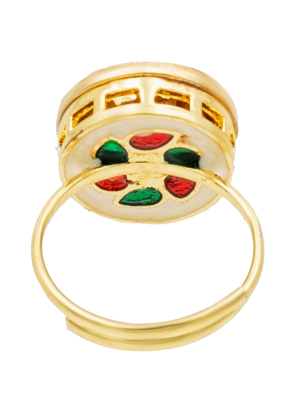 Traditional Indian Gold Plated Pure Copper Kundan, Pearls and CZ studded Small Design Finger Ring for Women (SJ_4261_M)