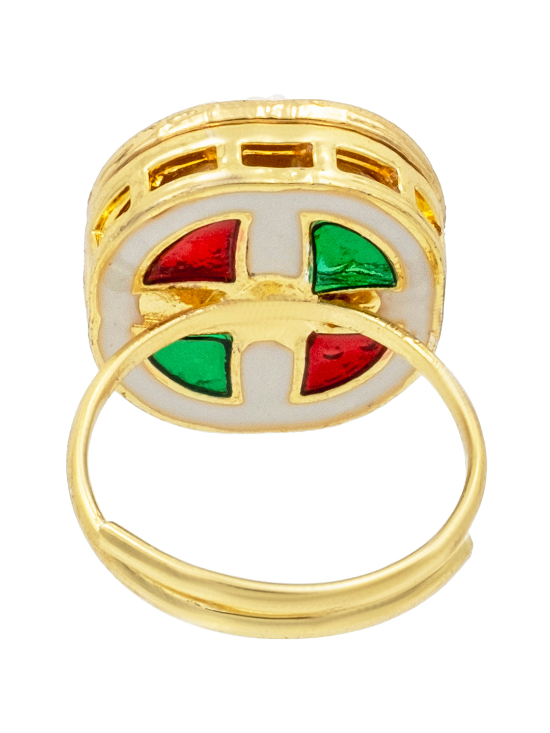 Traditional Indian Gold Plated Pure Copper Kundan, Pearls and CZ studded Small Design Finger Ring for Women (SJ_4262_M)