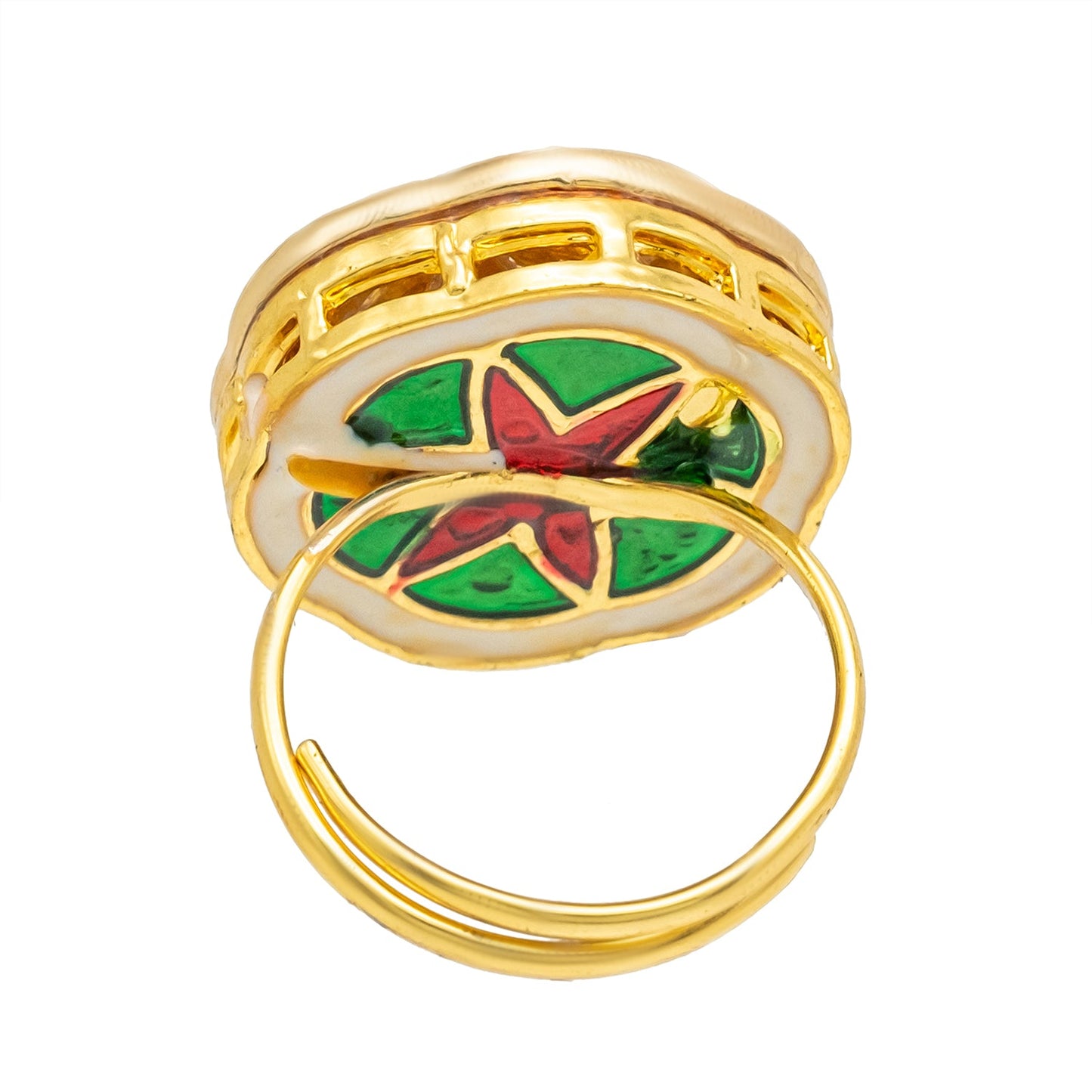 Traditional Indian Gold Plated Kundan,Polki,CZ,Pearls And Crystal Studded Bridal Stud Finger Ring For women - Green (SJE_4263_G)