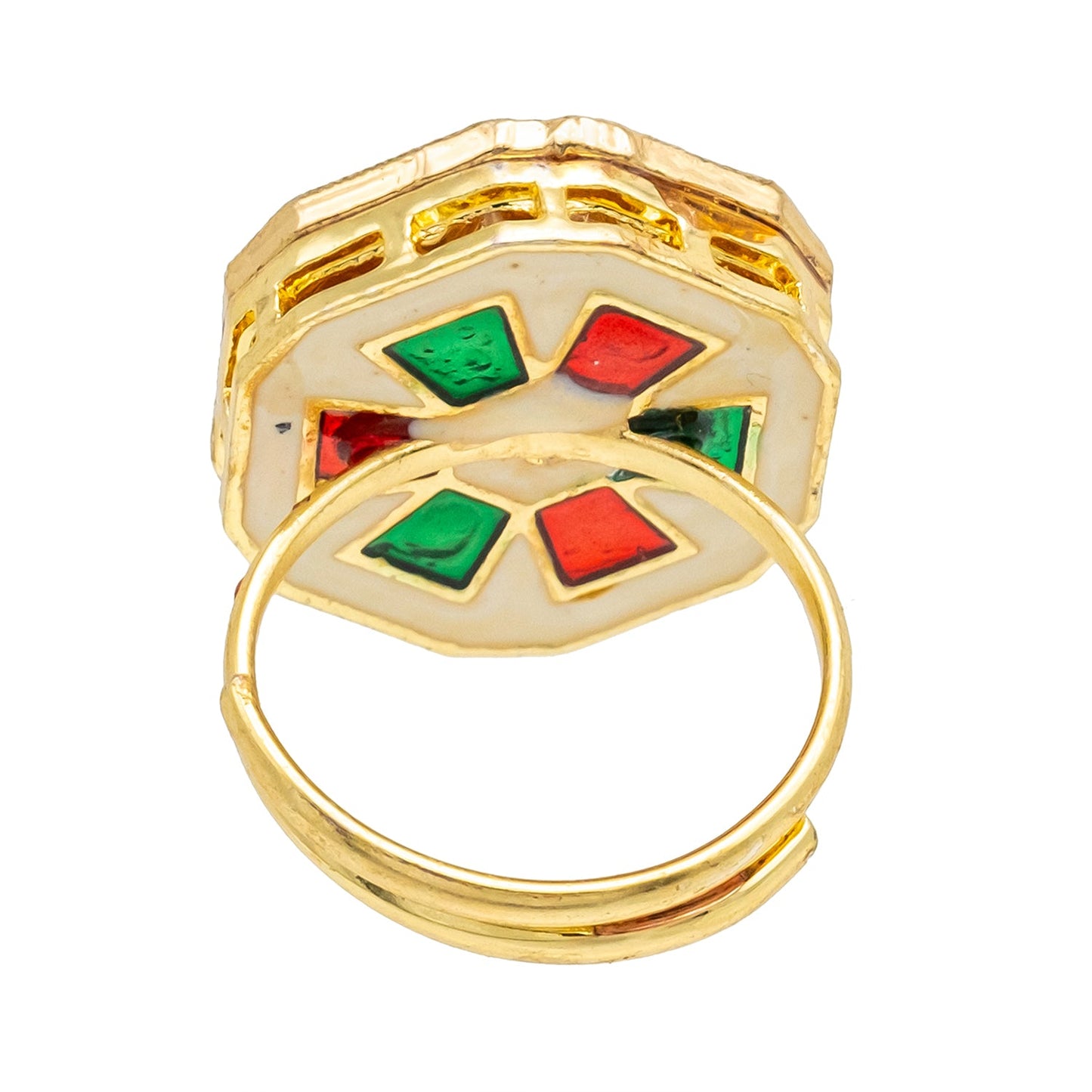 Traditional Indian Gold Plated Kundan,Polki,CZ,Pearls And Crystal Studded Bridal Stud Finger Ring For women-White (SJE_4263_W)