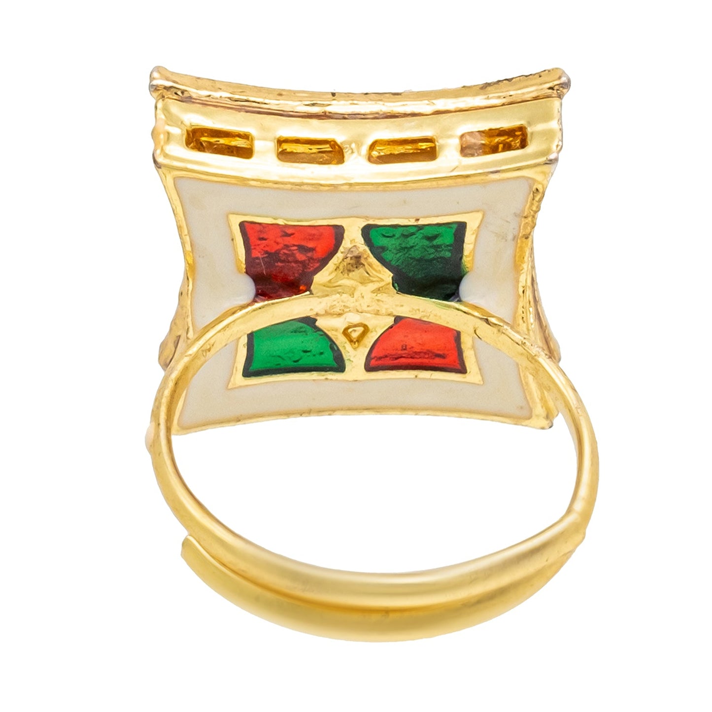 Traditional Indian Gold Plated Kundan,Polki,CZ,Pearls And Crystal Studded Bridal Stud Finger Ring For women - Green (SJE_4264_G)