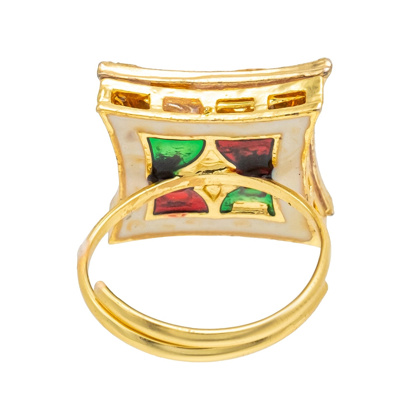 Traditional Indian Gold Plated Kundan,Polki,CZ,Pearls And Crystal Studded Bridal Stud Finger Ring For women - White (SJE_4264_W)