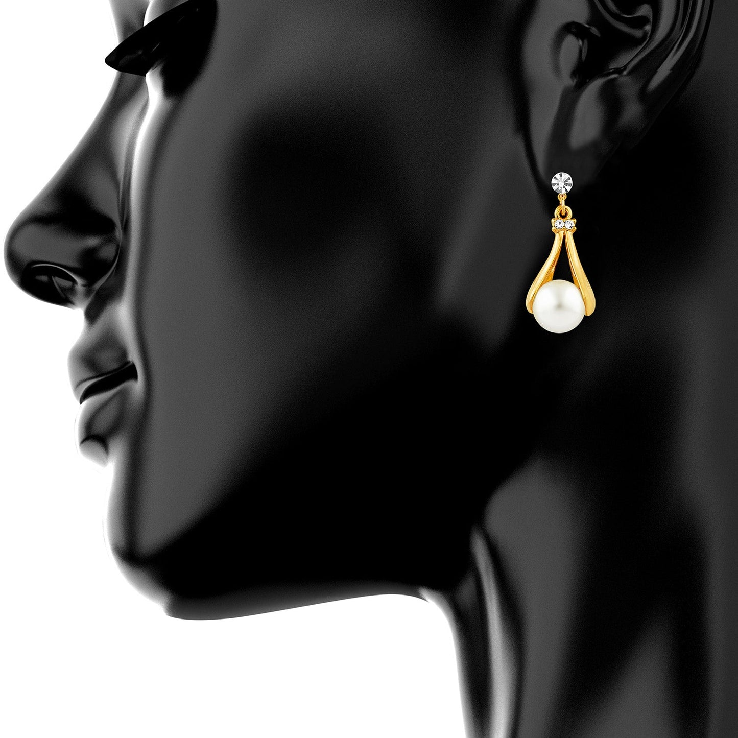 Elegant Gold Geometric Metallic Earrings with Pearl Hangings (SJ_431)