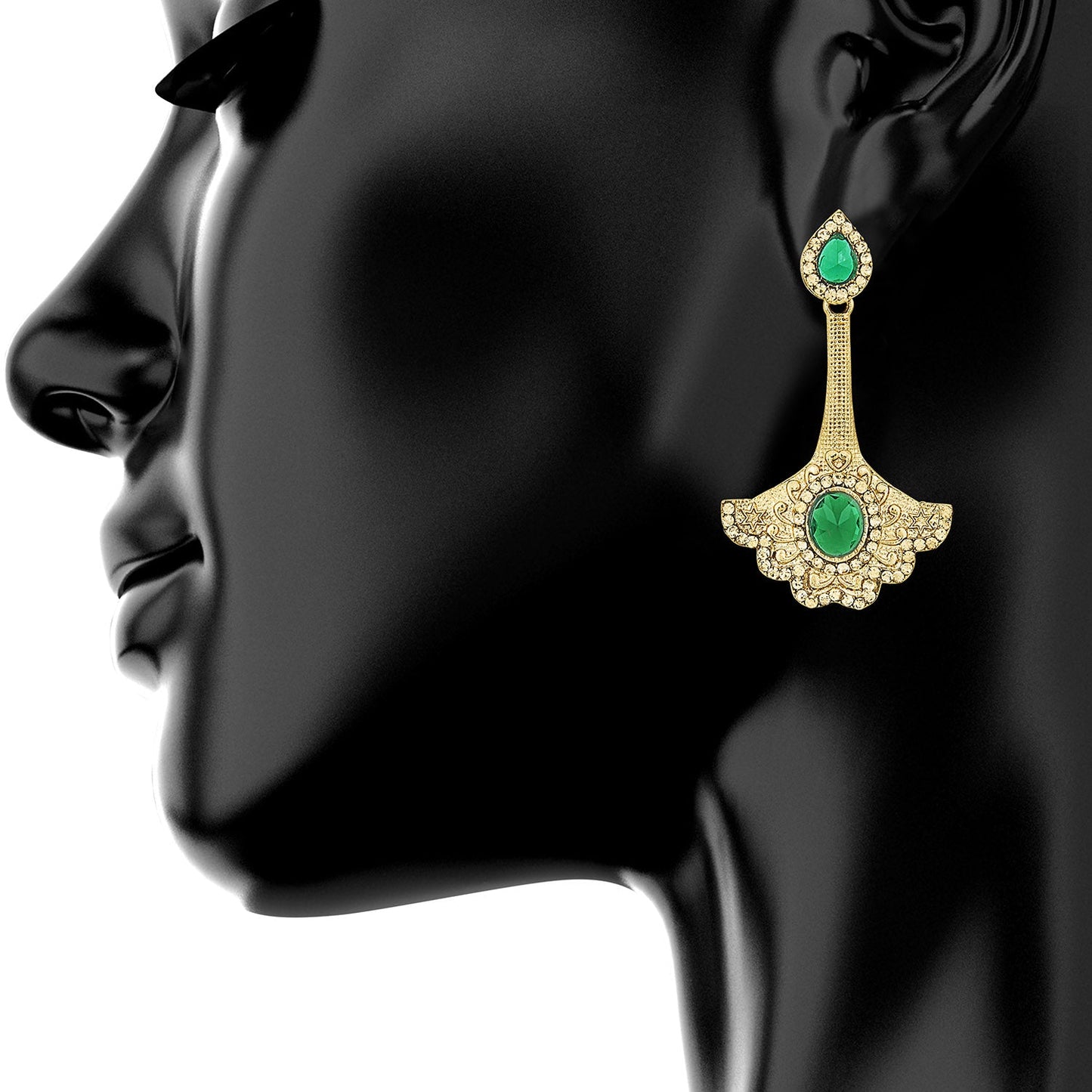 Traditional Ethnic And Fancy Earring With Green & Champagne Crystals (SJ_450)