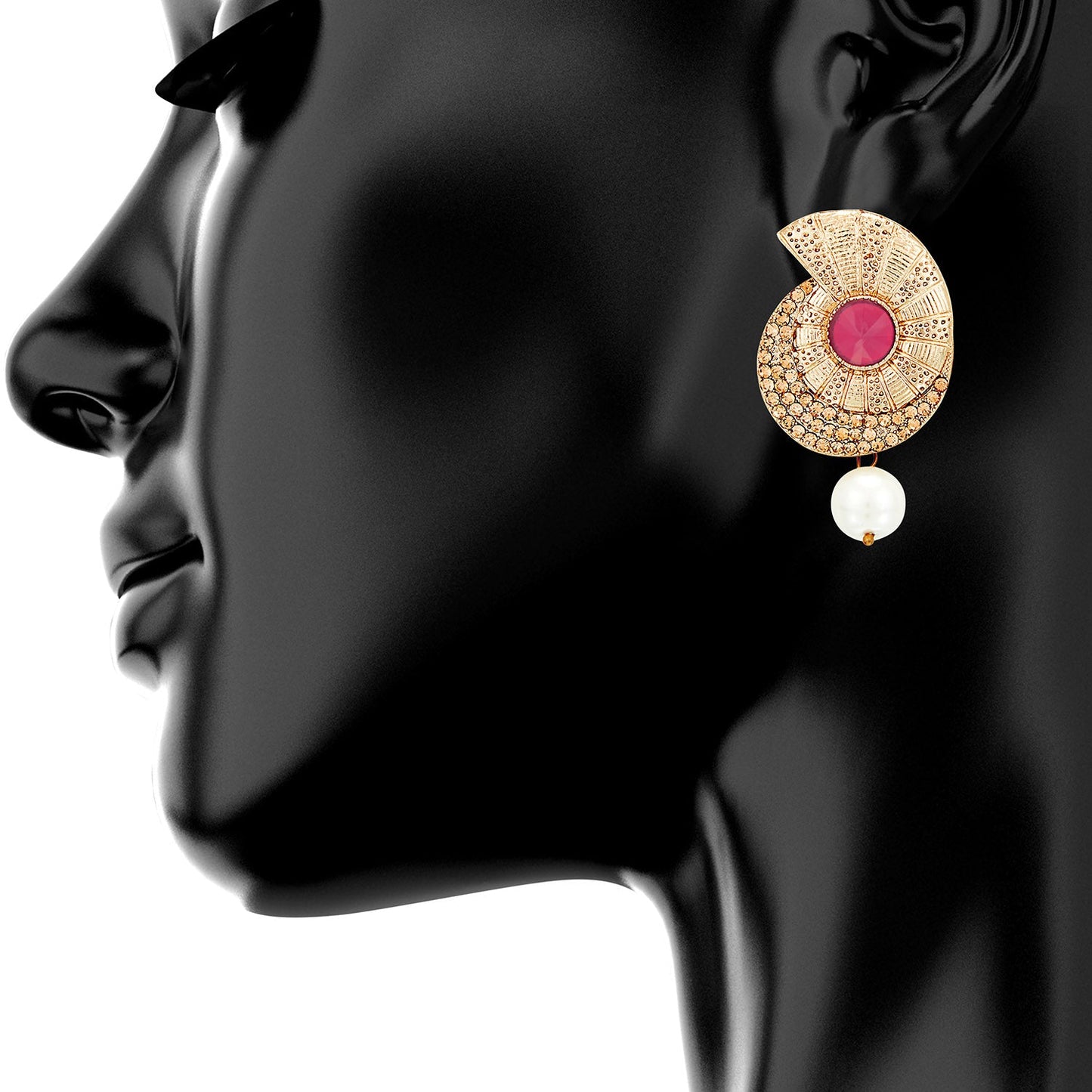 Traditional Ethnic And Fancy Drop Earring With Red & Champagne Crystals (SJ_460)
