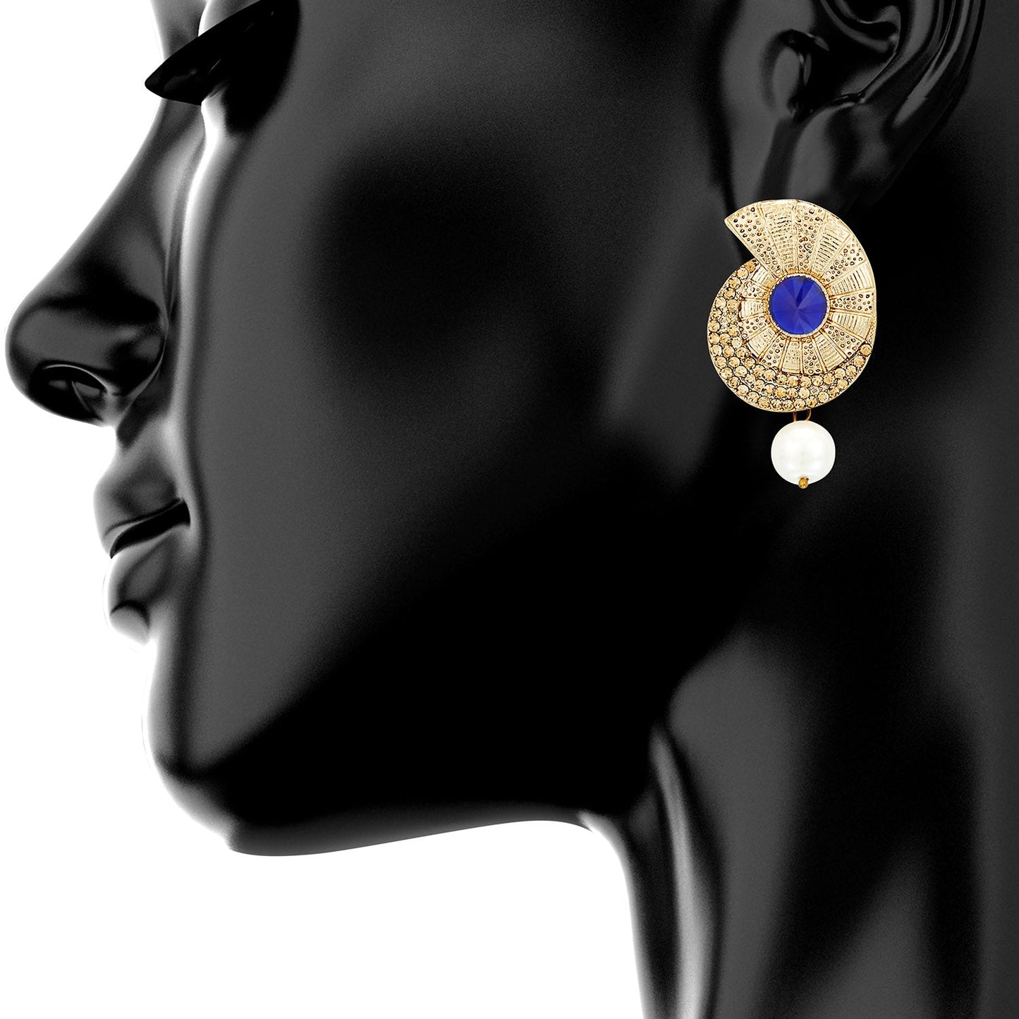 Traditional Ethnic And Fancy Drop Earring With Blue & Champagne Crystals (SJ_461)