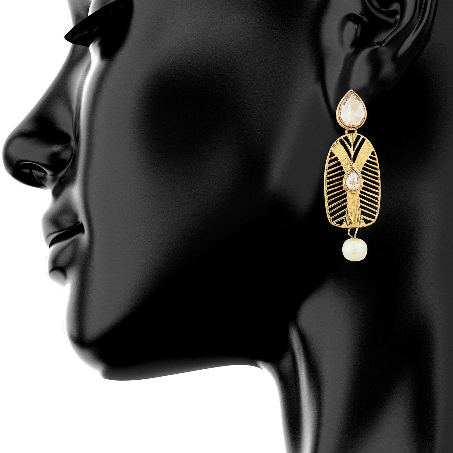 Traditional Ethnic And Fancy Drop Earring With Champagne Crystals And Pearls (SJ_464)