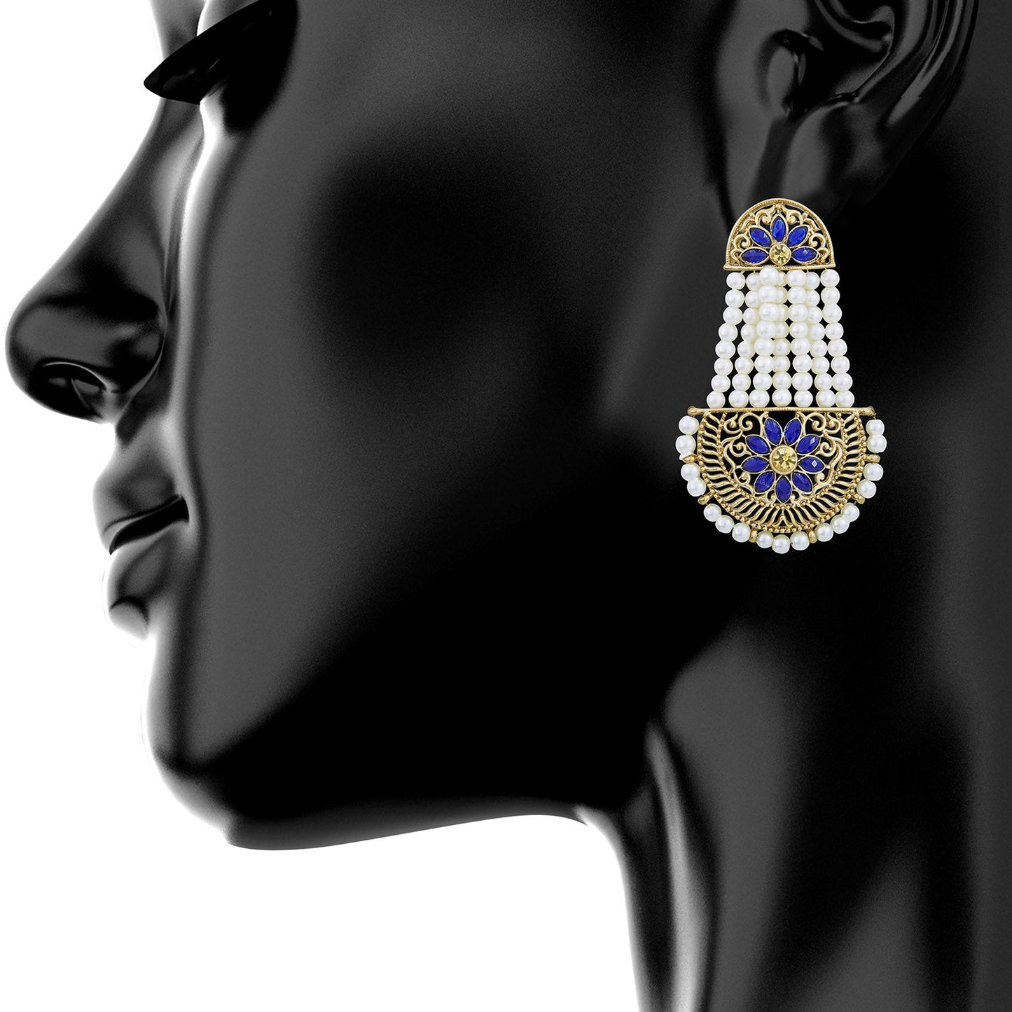 Traditional Hyderabadi Chandbali Earring With Blue Crystals And Pearls (SJ_468)