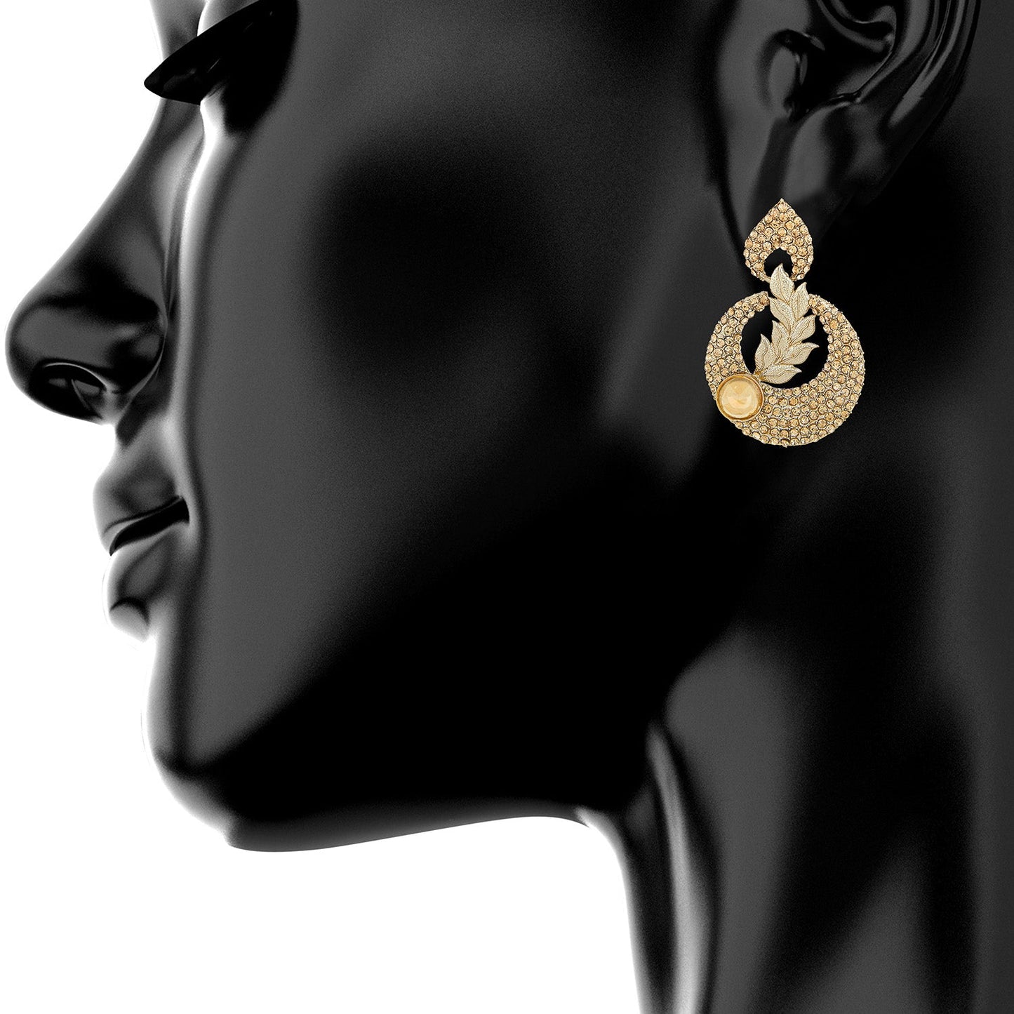 Traditional Ethnic And Fancy Drop Earrings With Champagne Crystals (SJ_473)