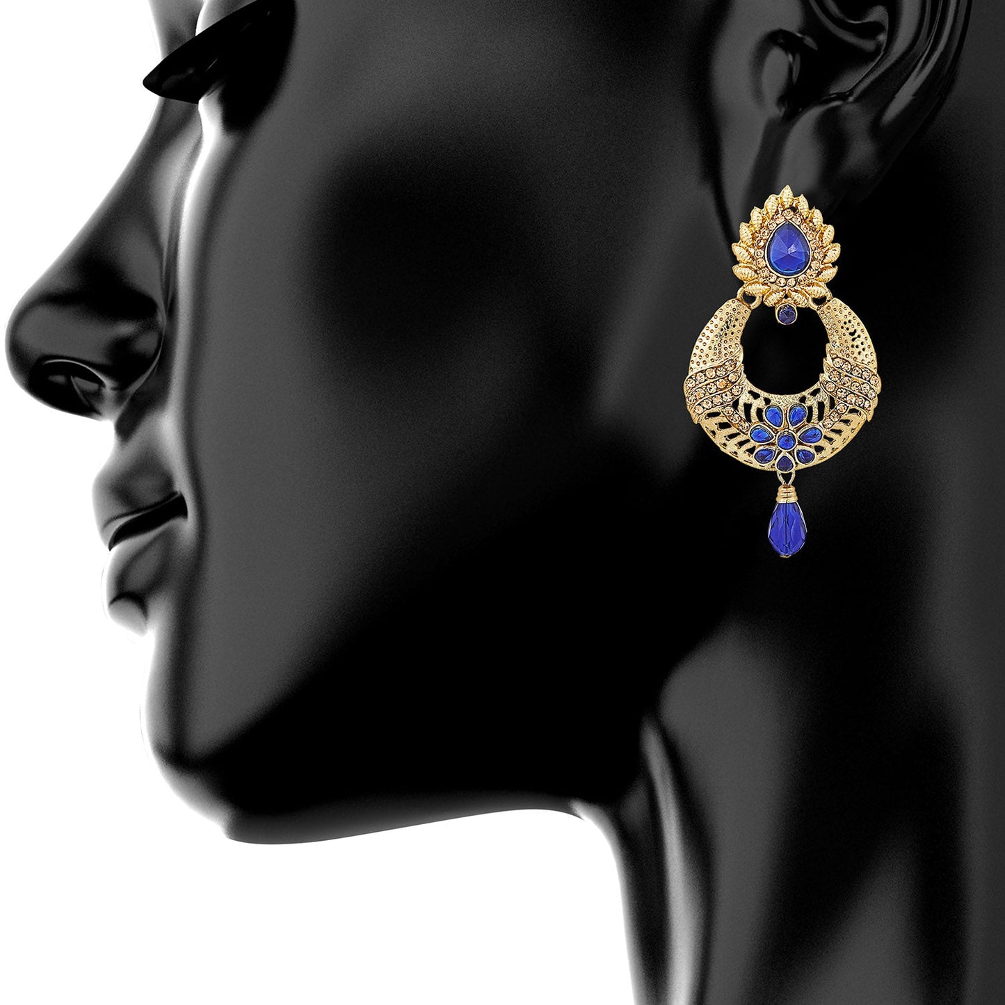 Traditional Hyderabadi Chandbali Earring With Blue Crystals (SJ_482)