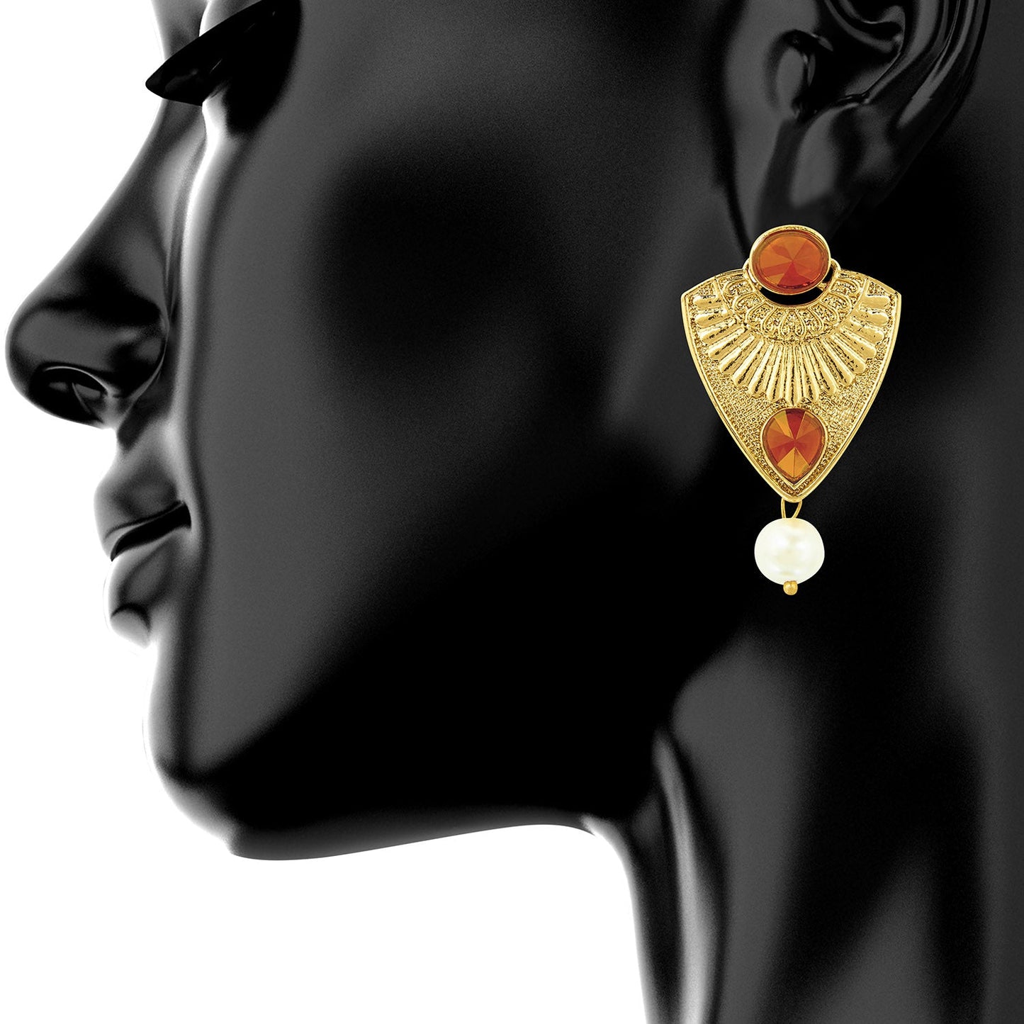 Traditional Ethnic And Fancy Drop Earrings With Orange Crystals (SJ_503)