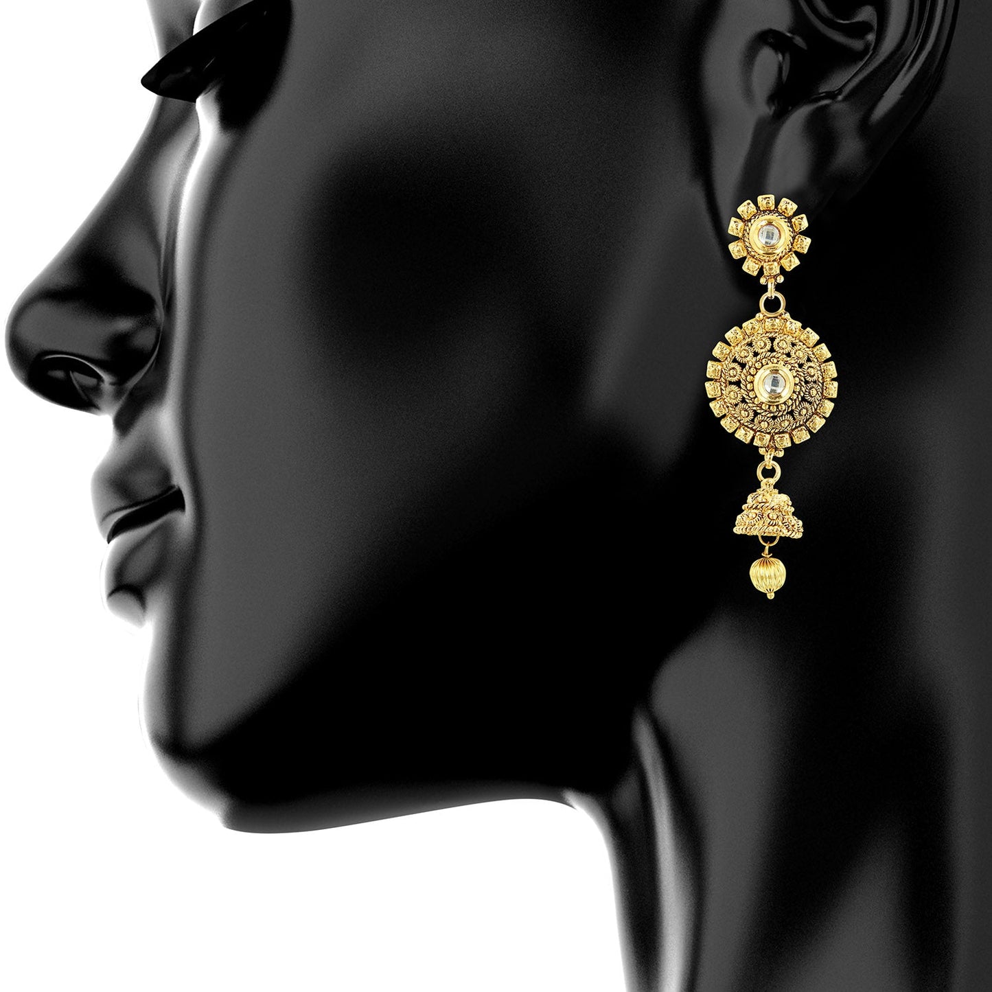 24K Gold Jhumka Earring With Kundan (SJ_525)