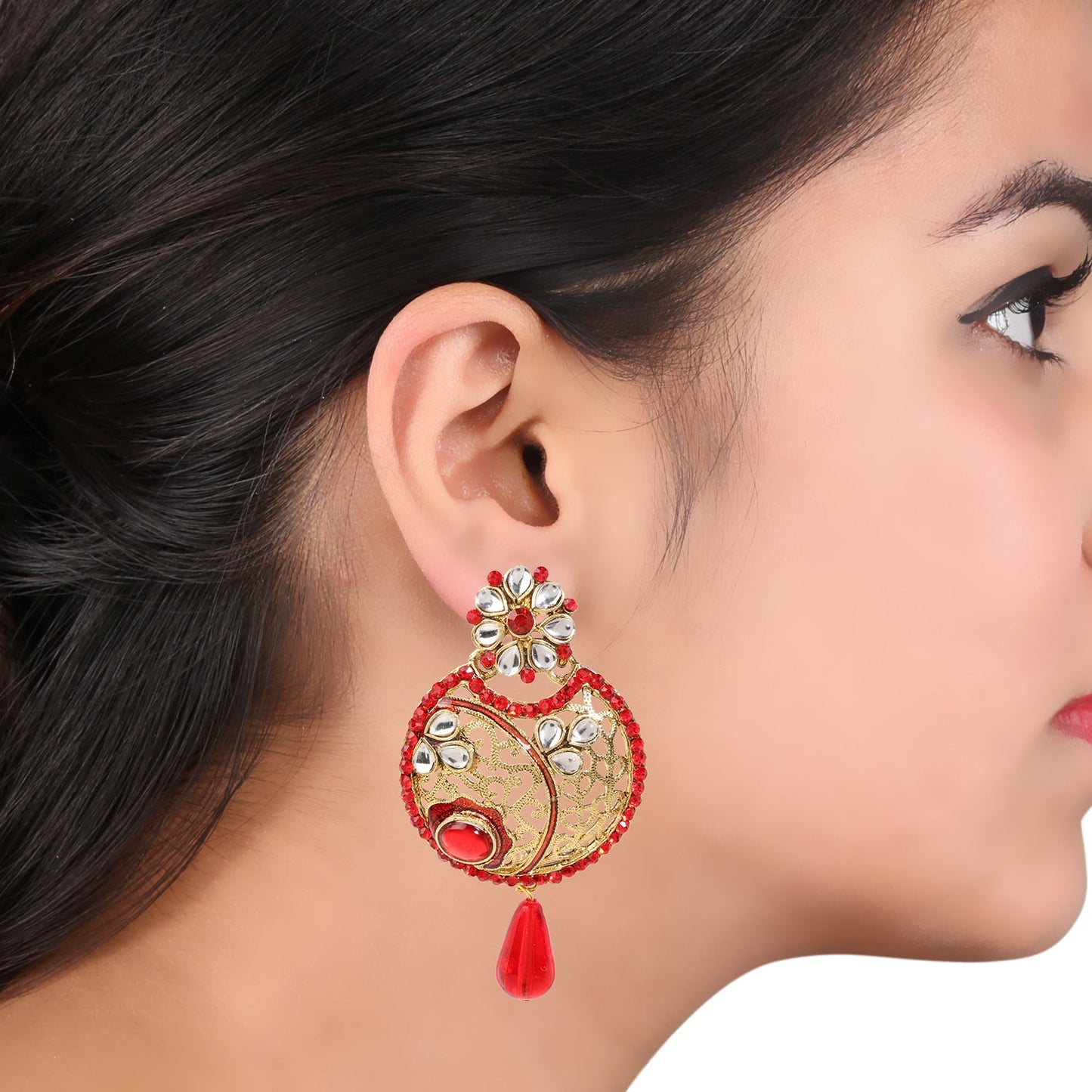 Traditional Ethnic And Fancy Earring With Red Crystals (SJ_604)