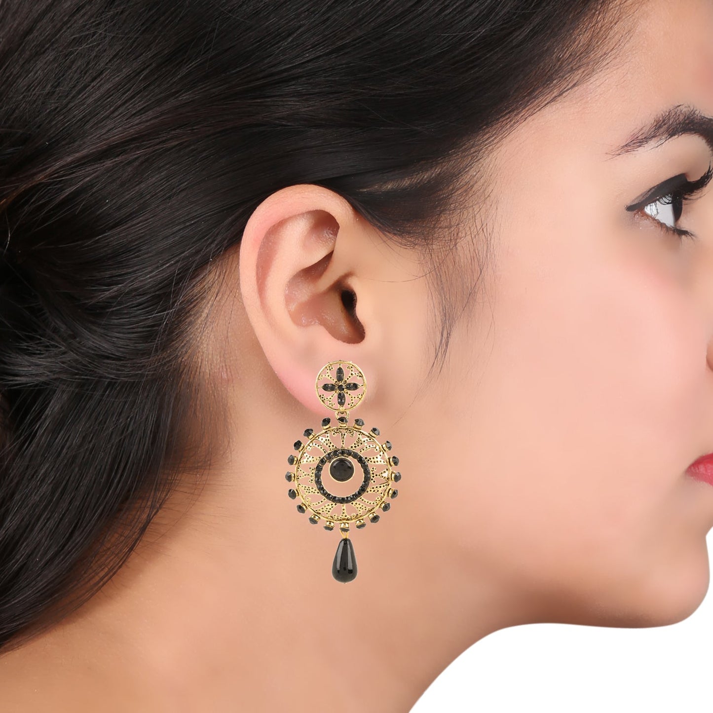 Traditional Ethnic And Fancy Earring With Black Crystals (SJ_614)